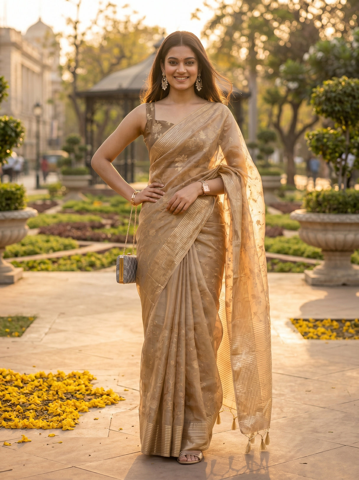 MIMOSA Chiku Saree Saree — pose 4 styling detail