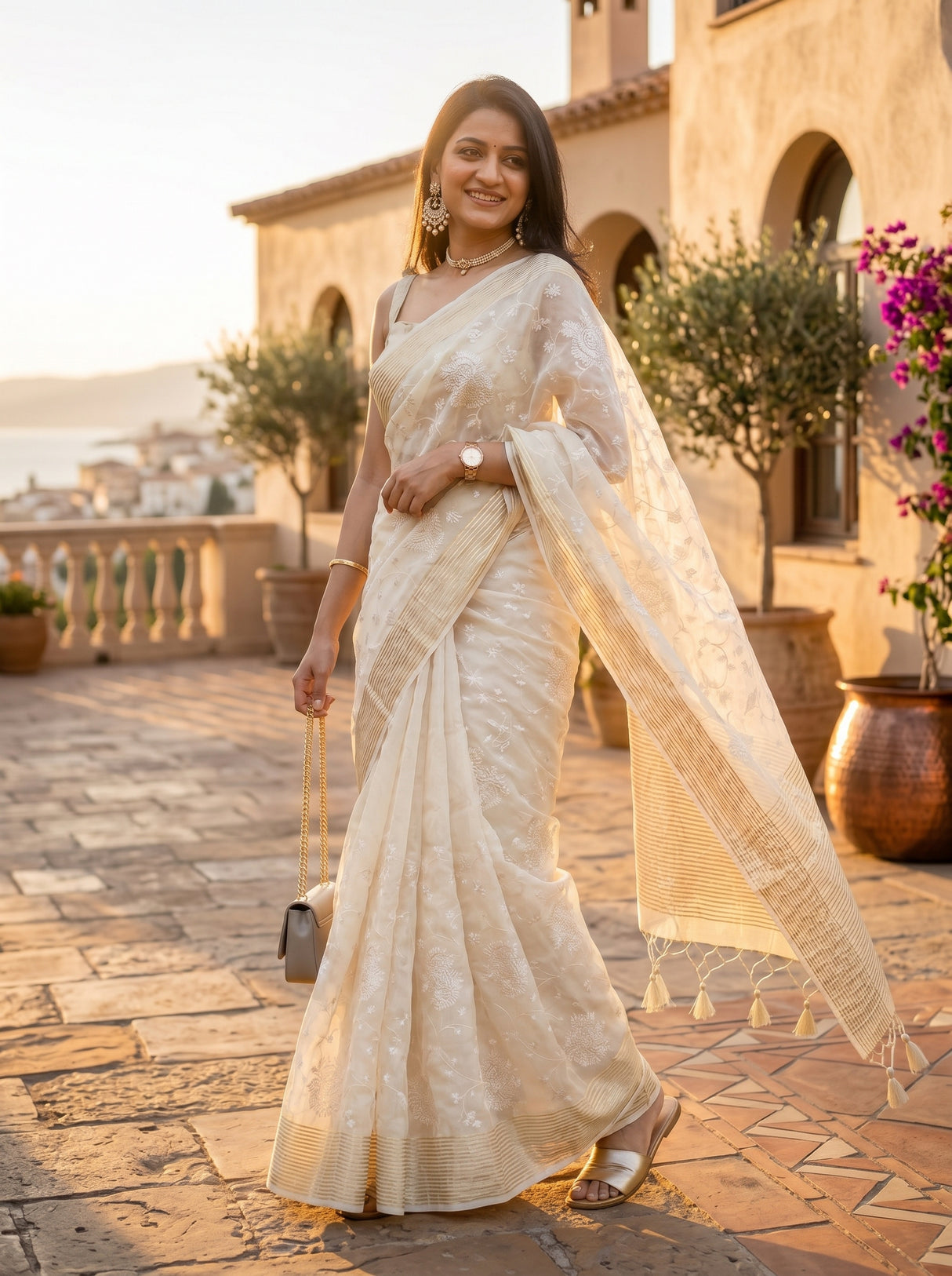 MIMOSA Half White Saree Saree — pose 9 styling detail