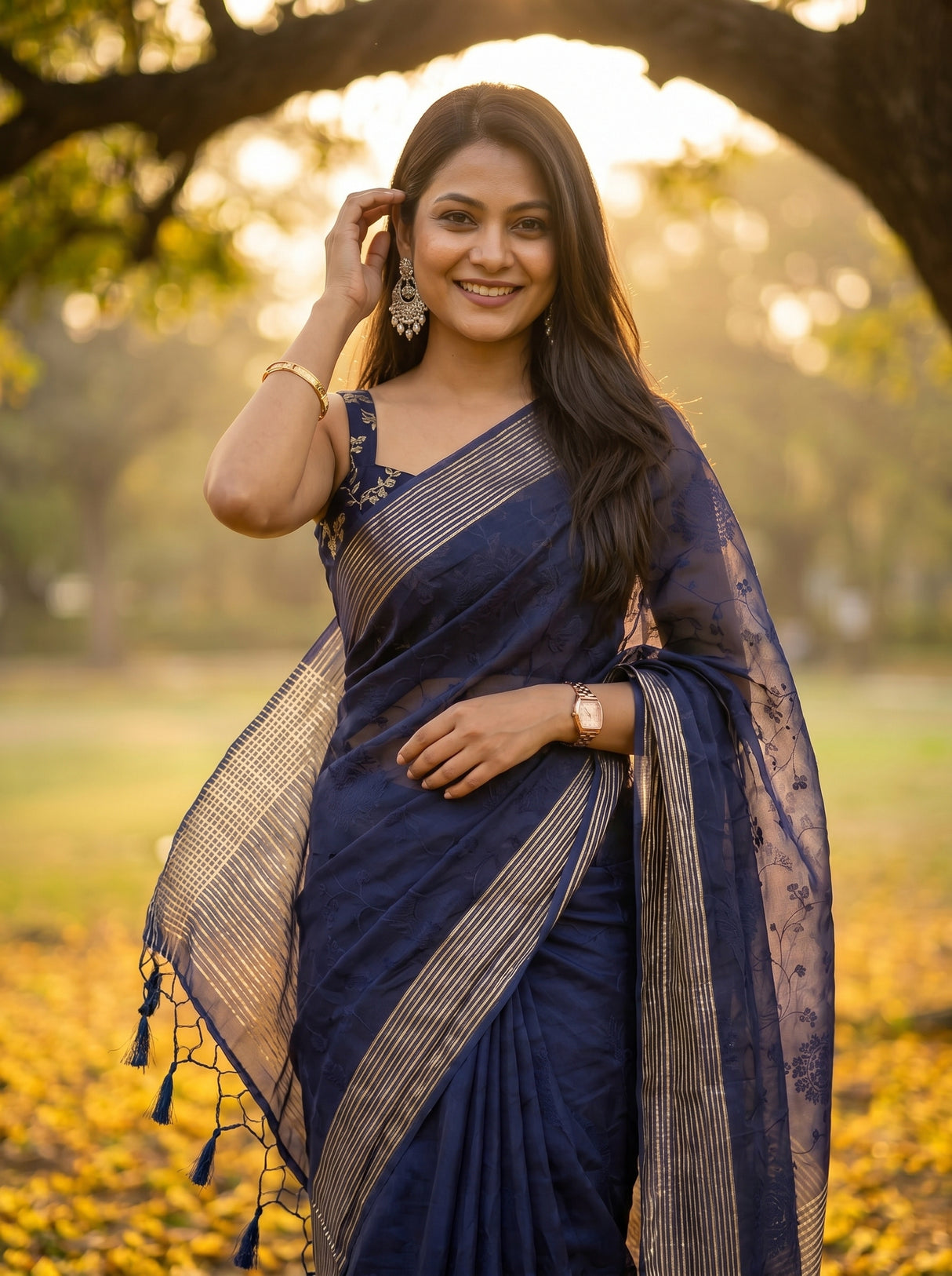 MIMOSA Navy Saree Saree — pose 10 styling detail