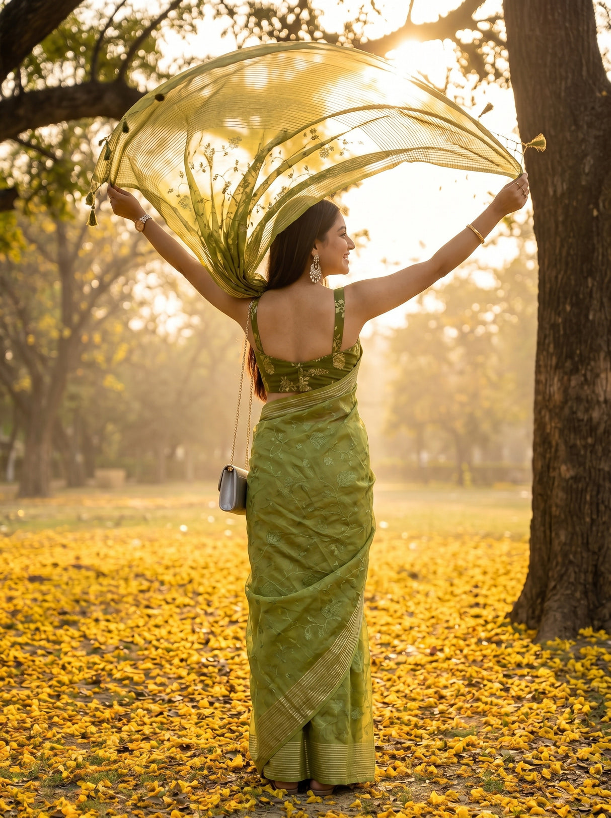 MIMOSA Olive Saree Saree — pose 2 styling detail