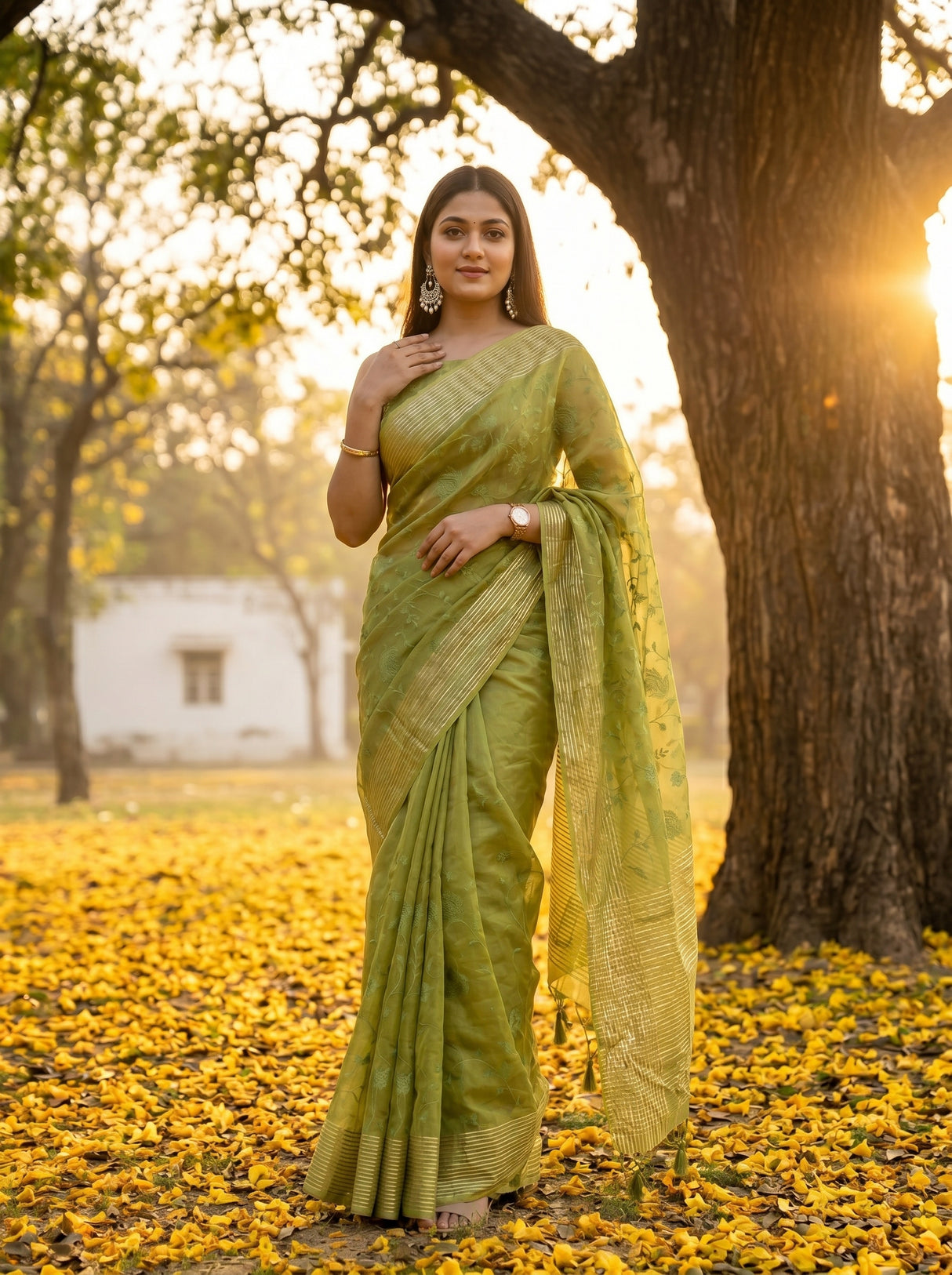MIMOSA Olive Saree Saree — pose 5 styling detail