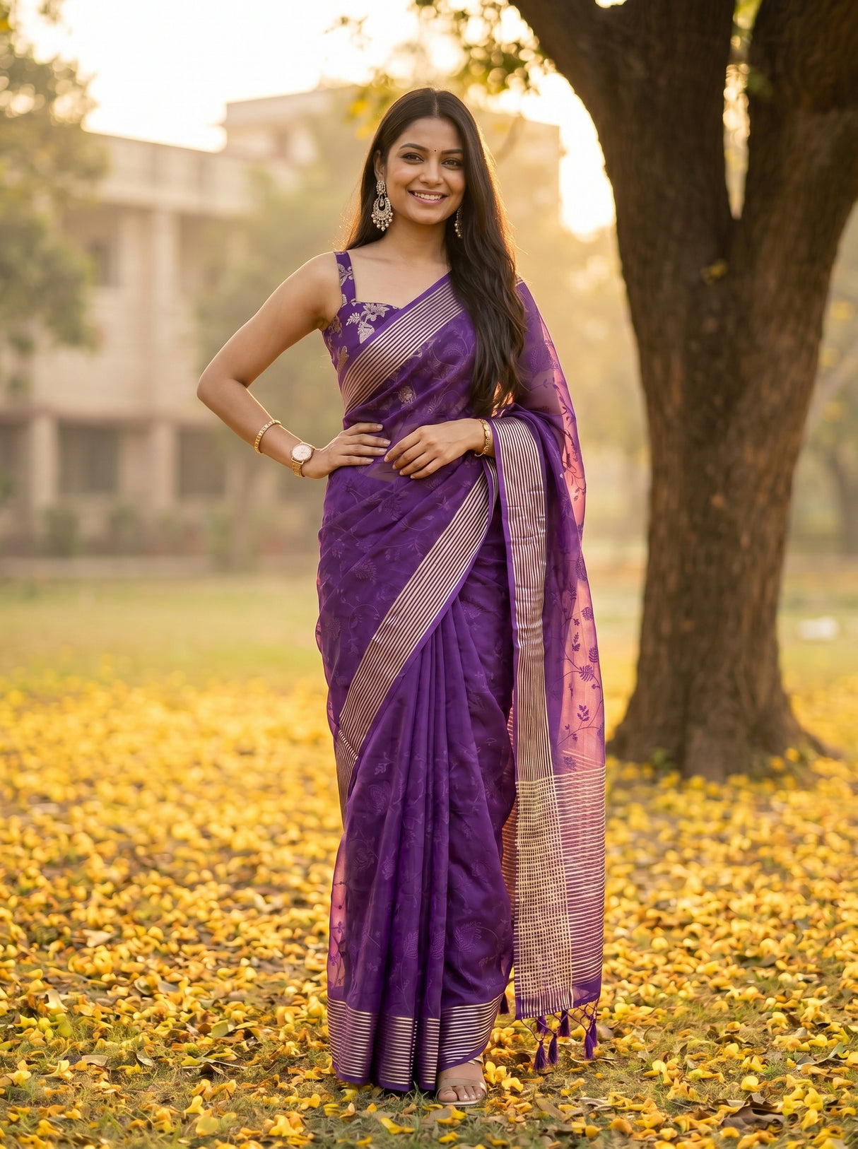 MIMOSA Purple Saree Saree — pose 4 styling detail