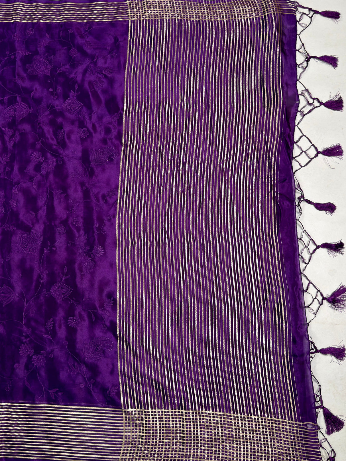 MIMOSA Purple Saree Saree — pallu and zari work detail