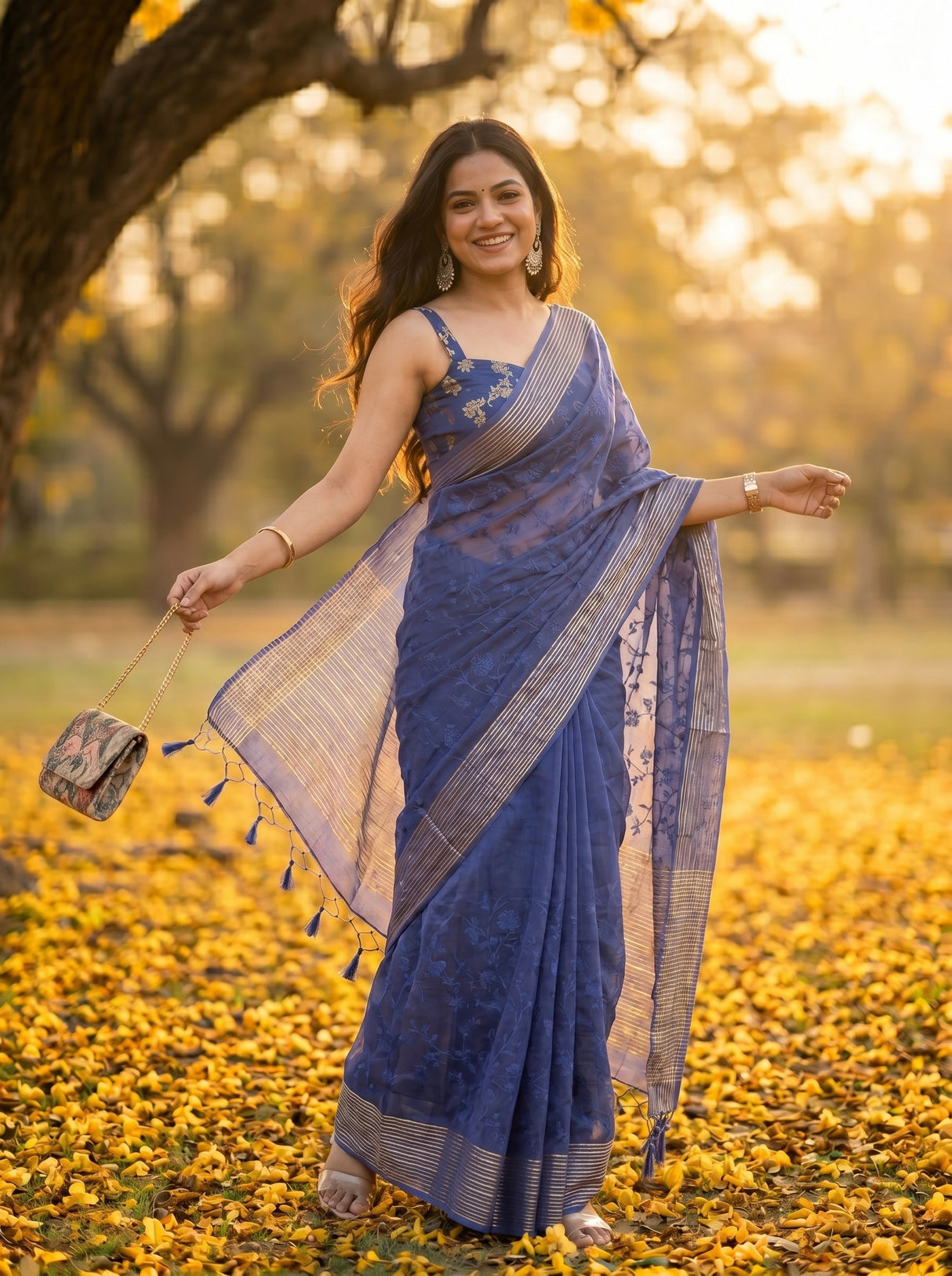 MIMOSA Royal Blue Saree Saree — pose 9 styling detail