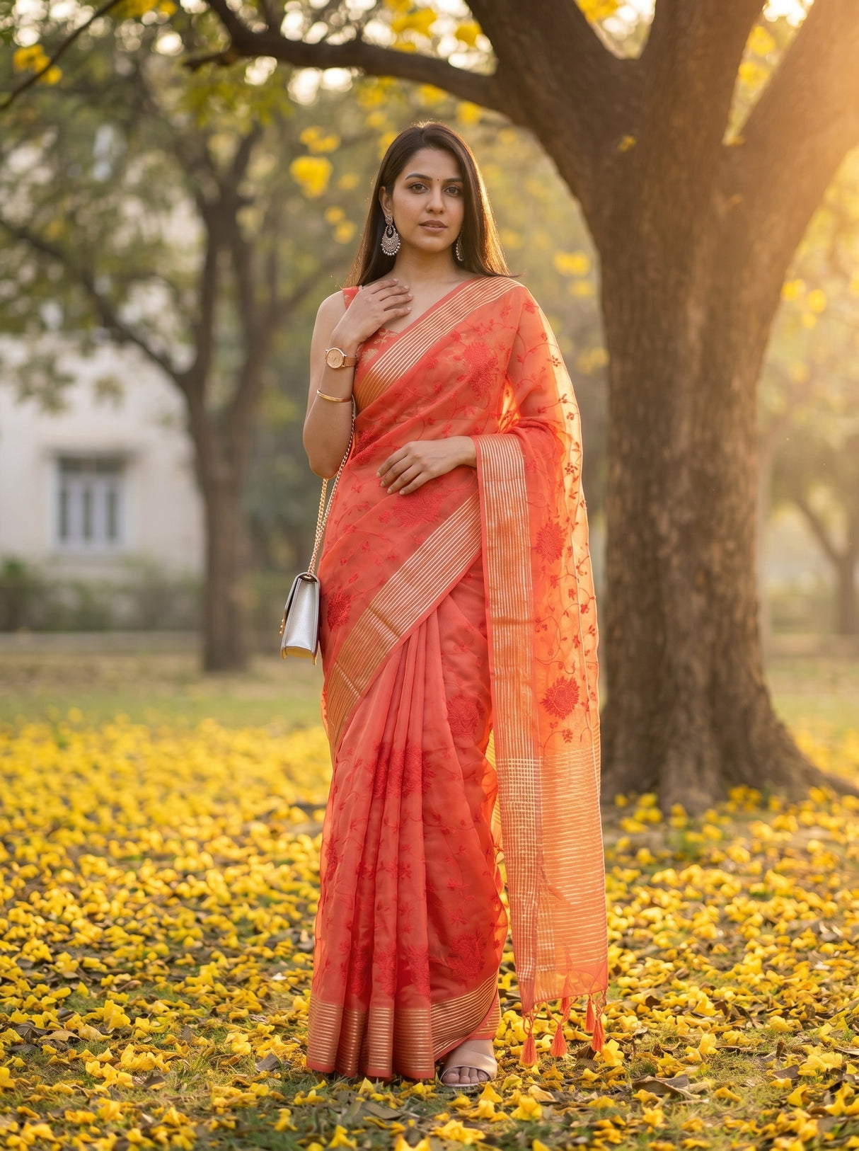 MIMOSA Red Saree Saree — pose 5 styling detail