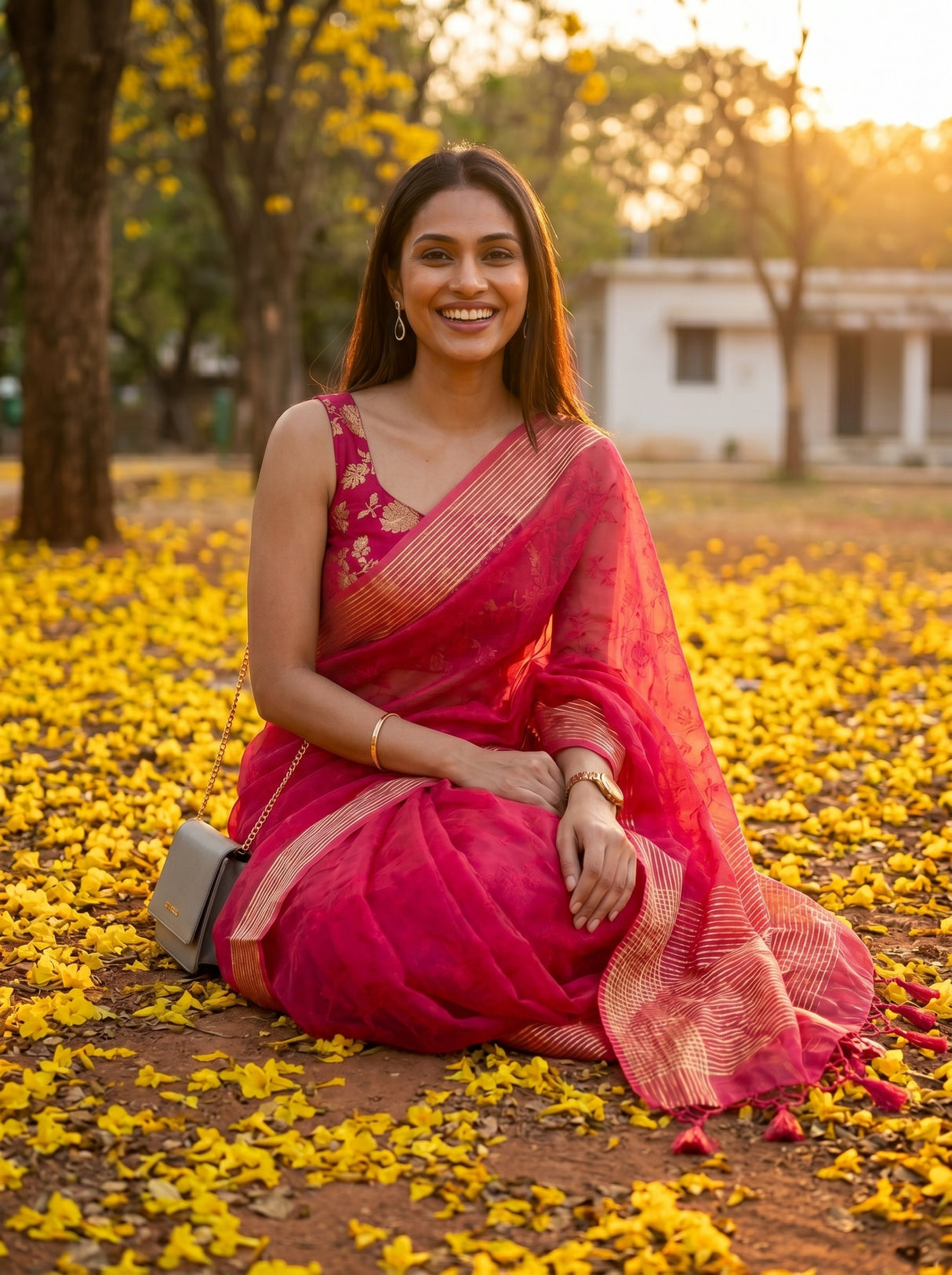 MIMOSA Strawberry Saree Saree — pose 8 styling detail