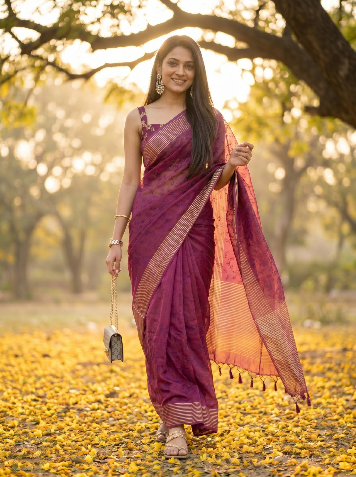 MIMOSA Wine Saree Saree — pose 6 styling detail