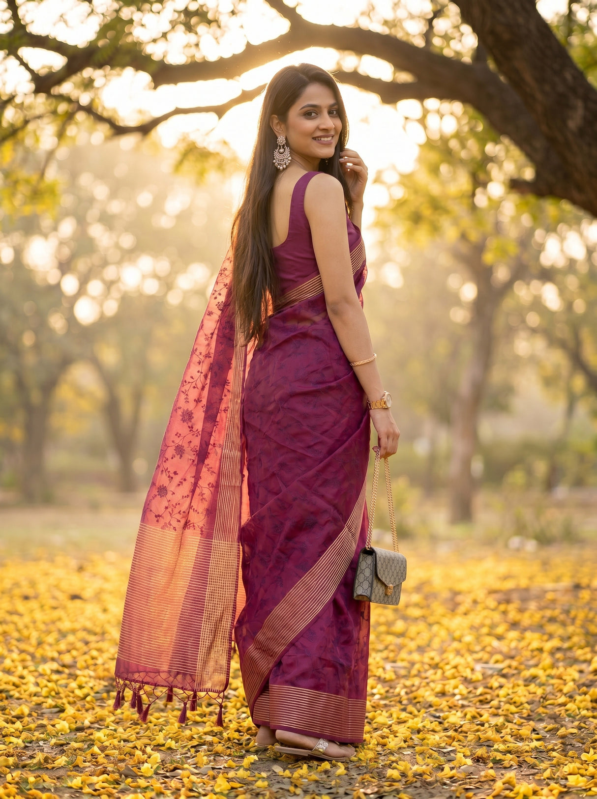 MIMOSA Wine Saree Saree — pose 7 styling detail