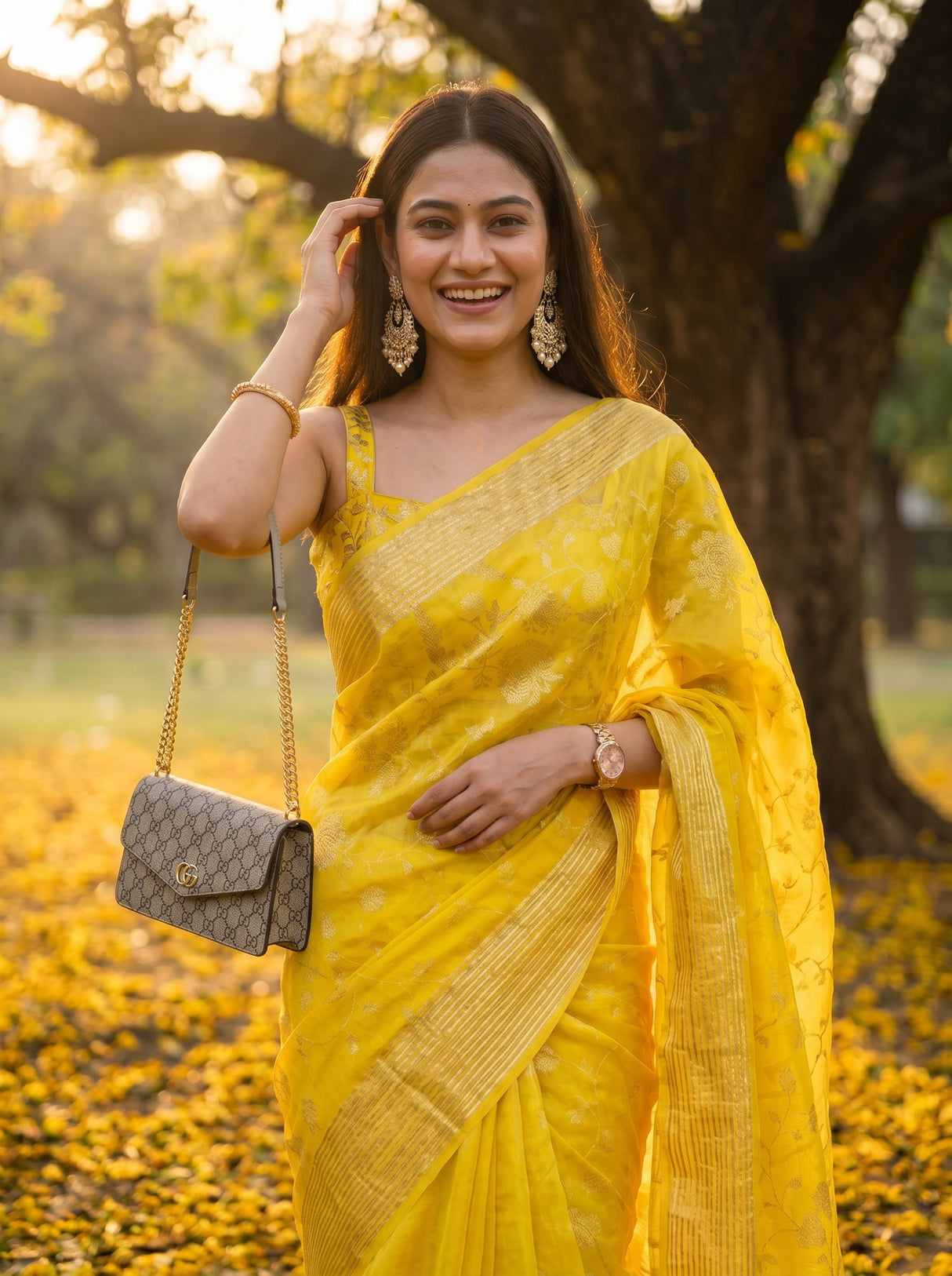 MIMOSA Yellow Saree Saree — pose 10 styling detail