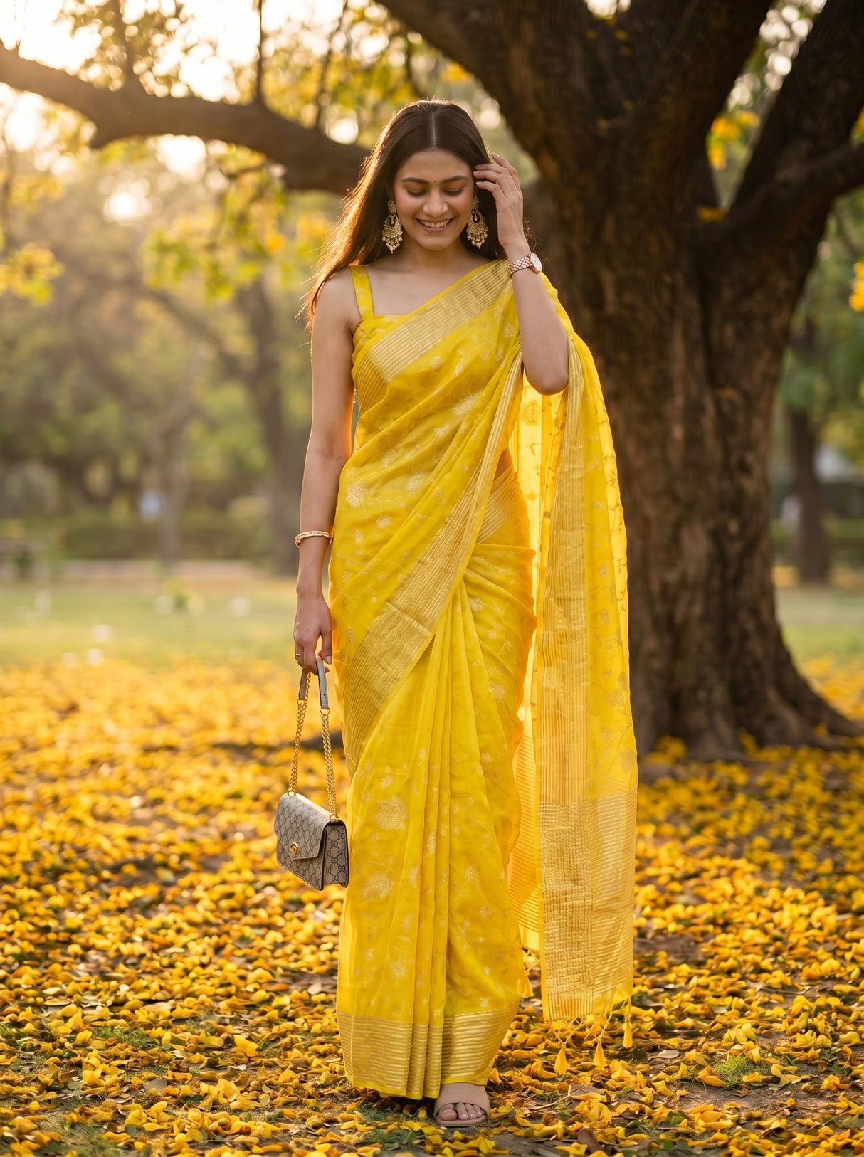 MIMOSA Yellow Saree Saree — pose 6 styling detail