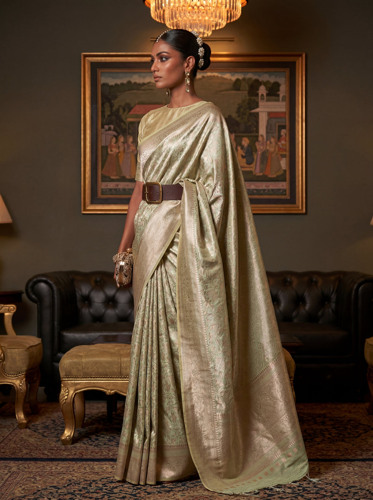 MIMOSA Olive Kanjivaram Art Silk Saree β Pallu and Border Detail