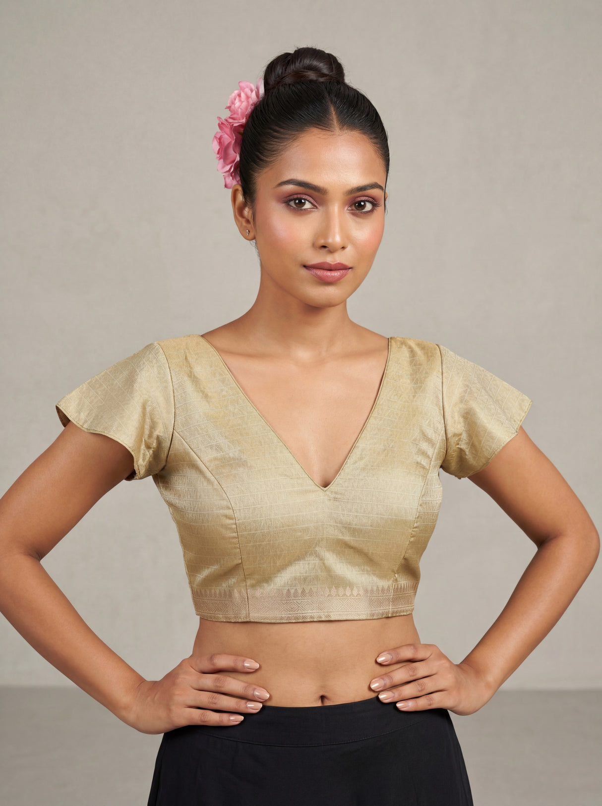 MIMOSA Olive Kanjivaram Art Silk Saree β blouse close-up