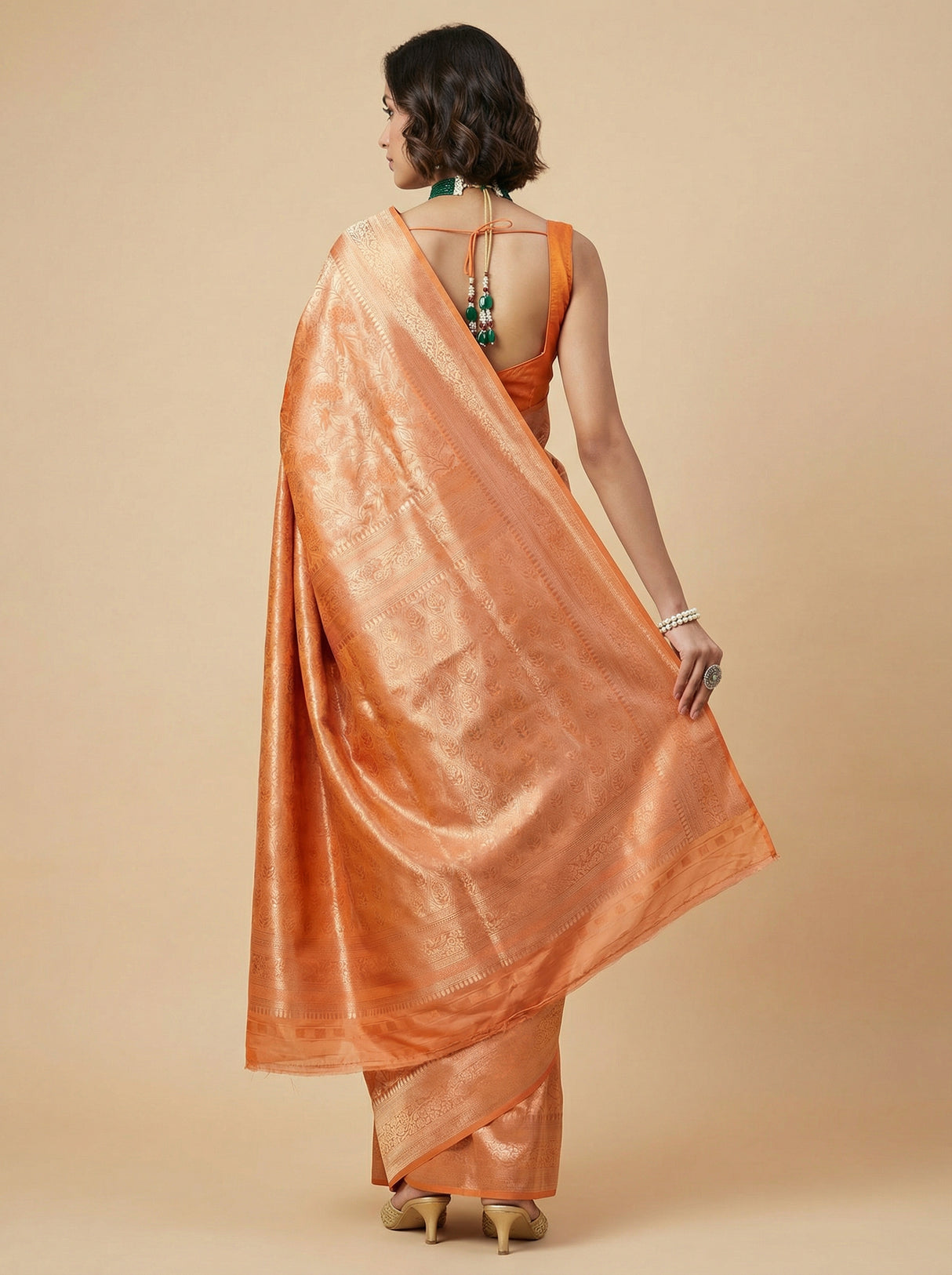 MIMOSA Orange Kanjivaram Art Silk Saree β Pallu and Border Detail