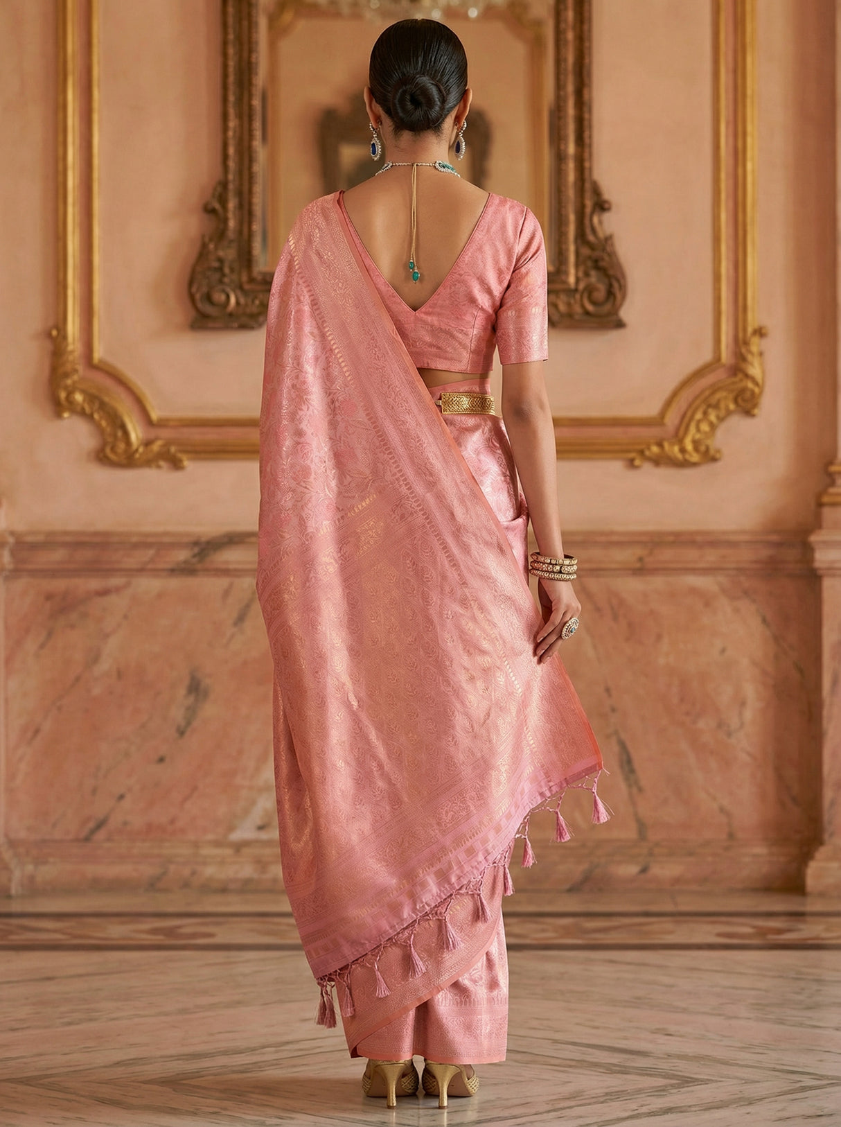 MIMOSA Pink Kanjivaram Art Silk Saree β Pallu and Border Detail