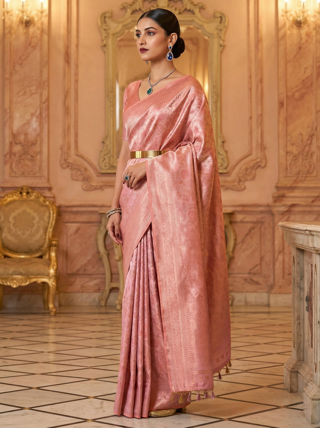 MIMOSA Pink Kanjivaram Art Silk Saree β Lifestyle View