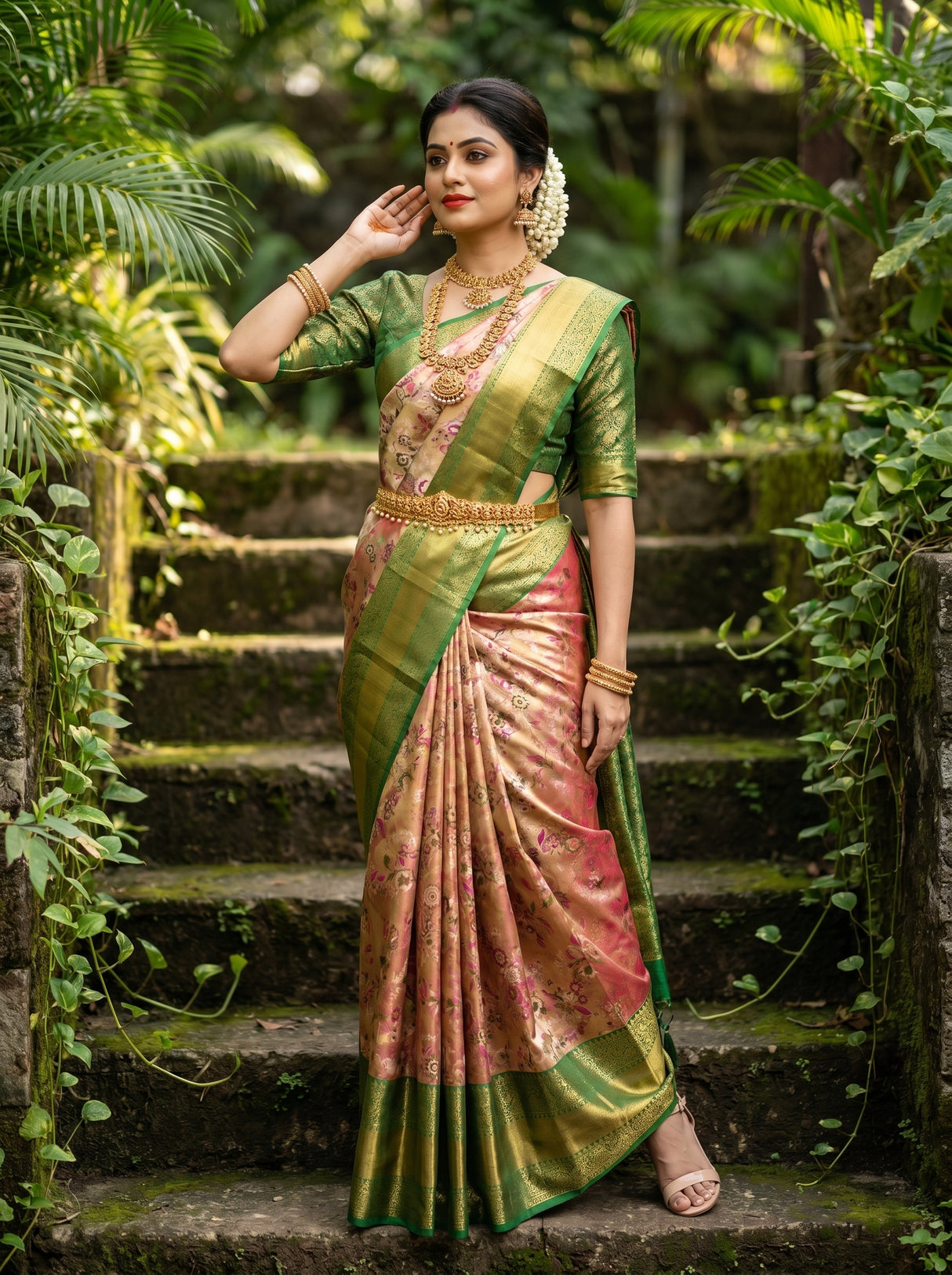 MIMOSA Gajari Kanjivaram Art Silk Saree β pose 5 styling detail