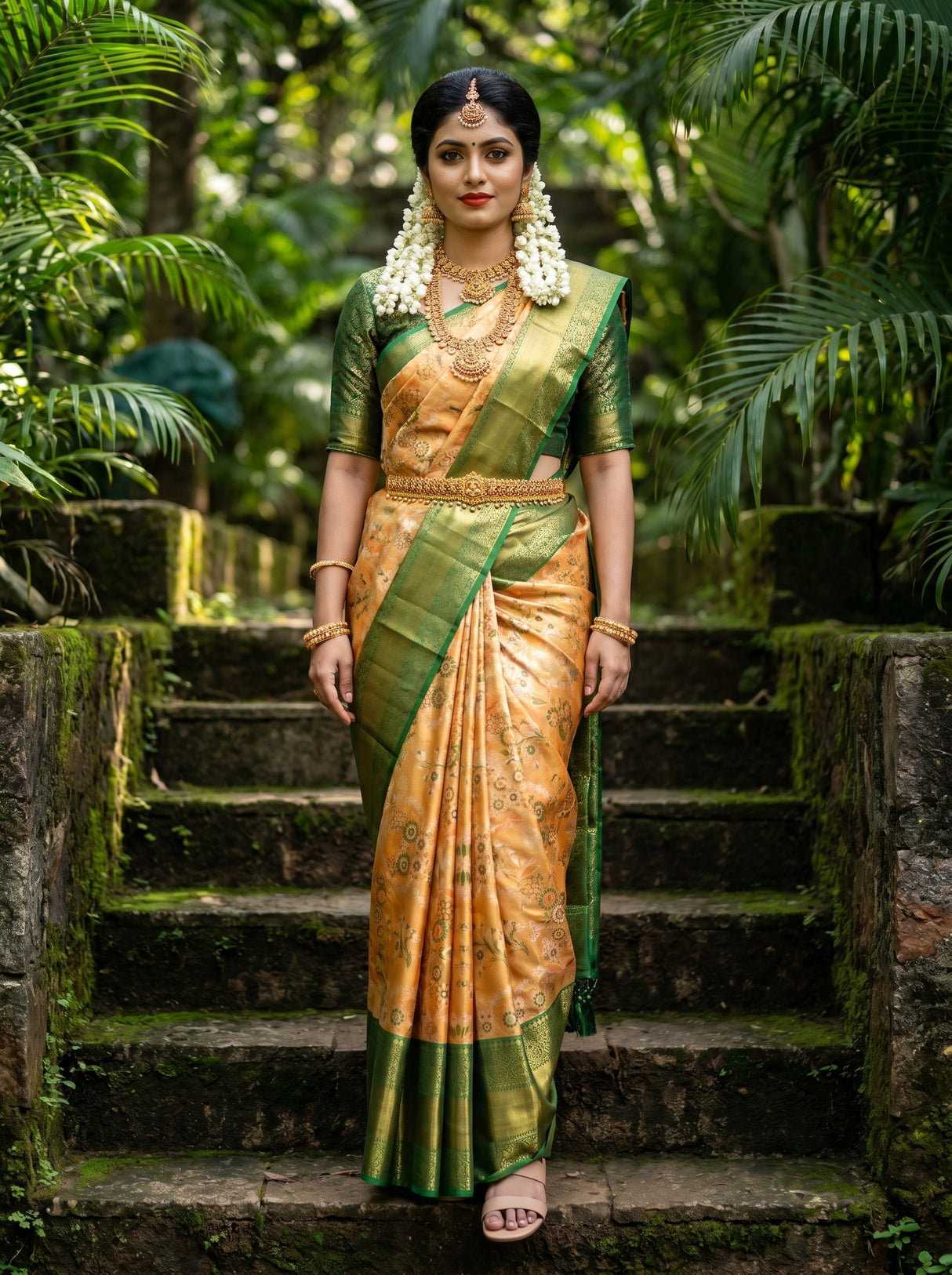 MIMOSA Orange Kanjivaram Art Silk Saree β Draped Mannequin View