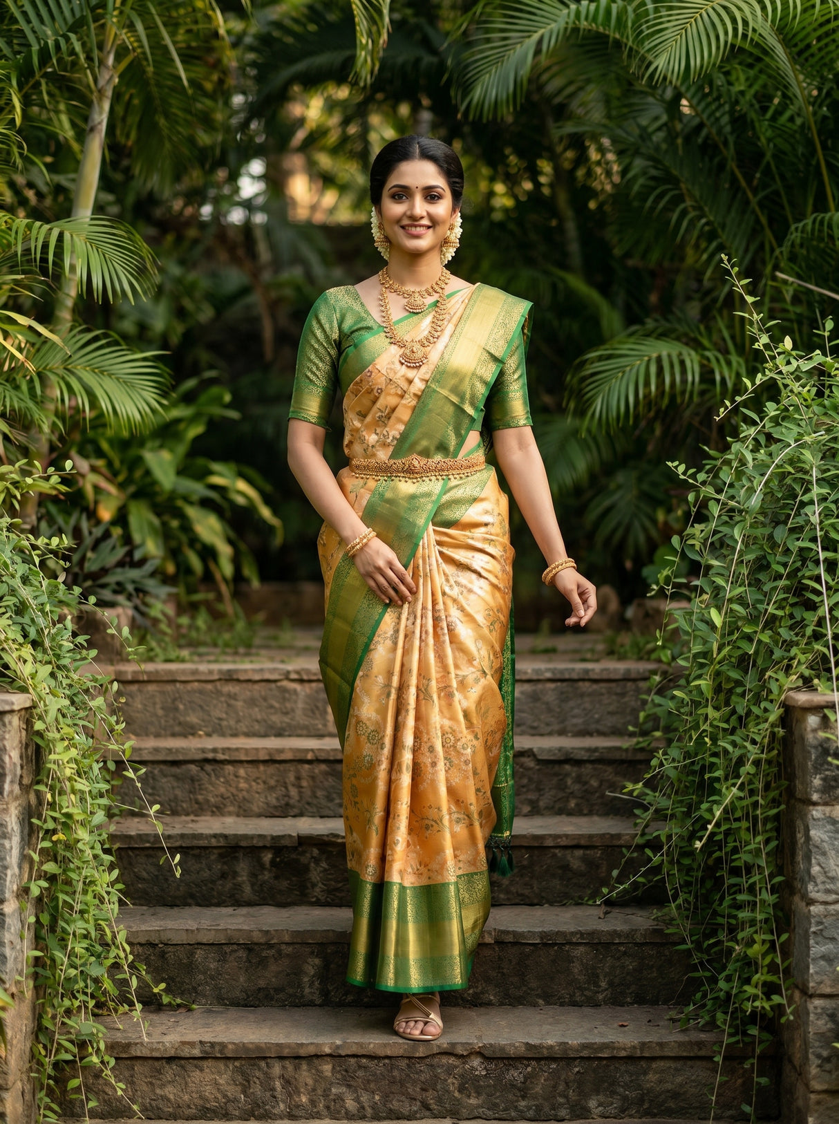 MIMOSA Orange Kanjivaram Art Silk Saree β pose 5 styling detail