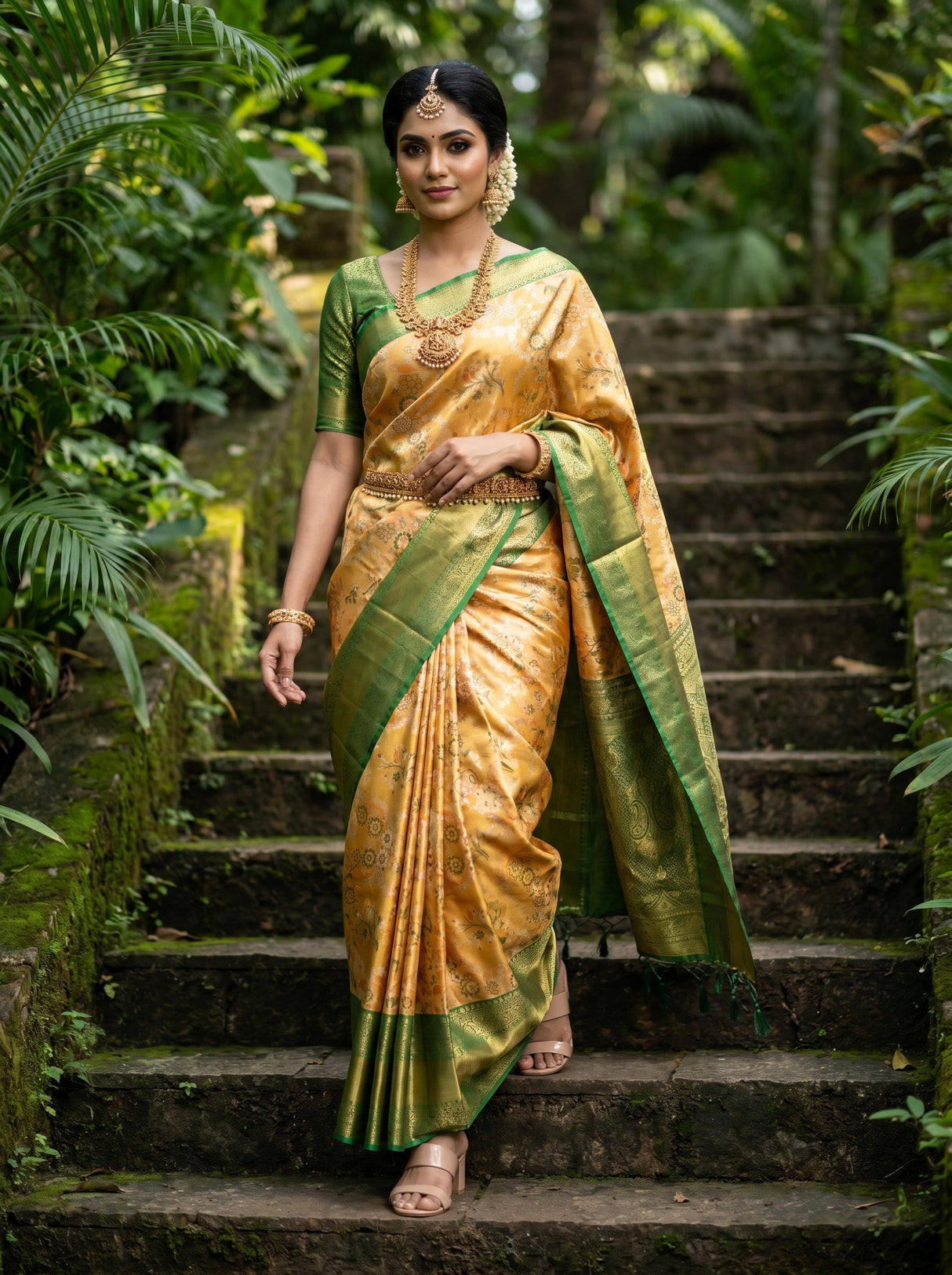 MIMOSA Orange Kanjivaram Art Silk Saree β pose 6 styling detail