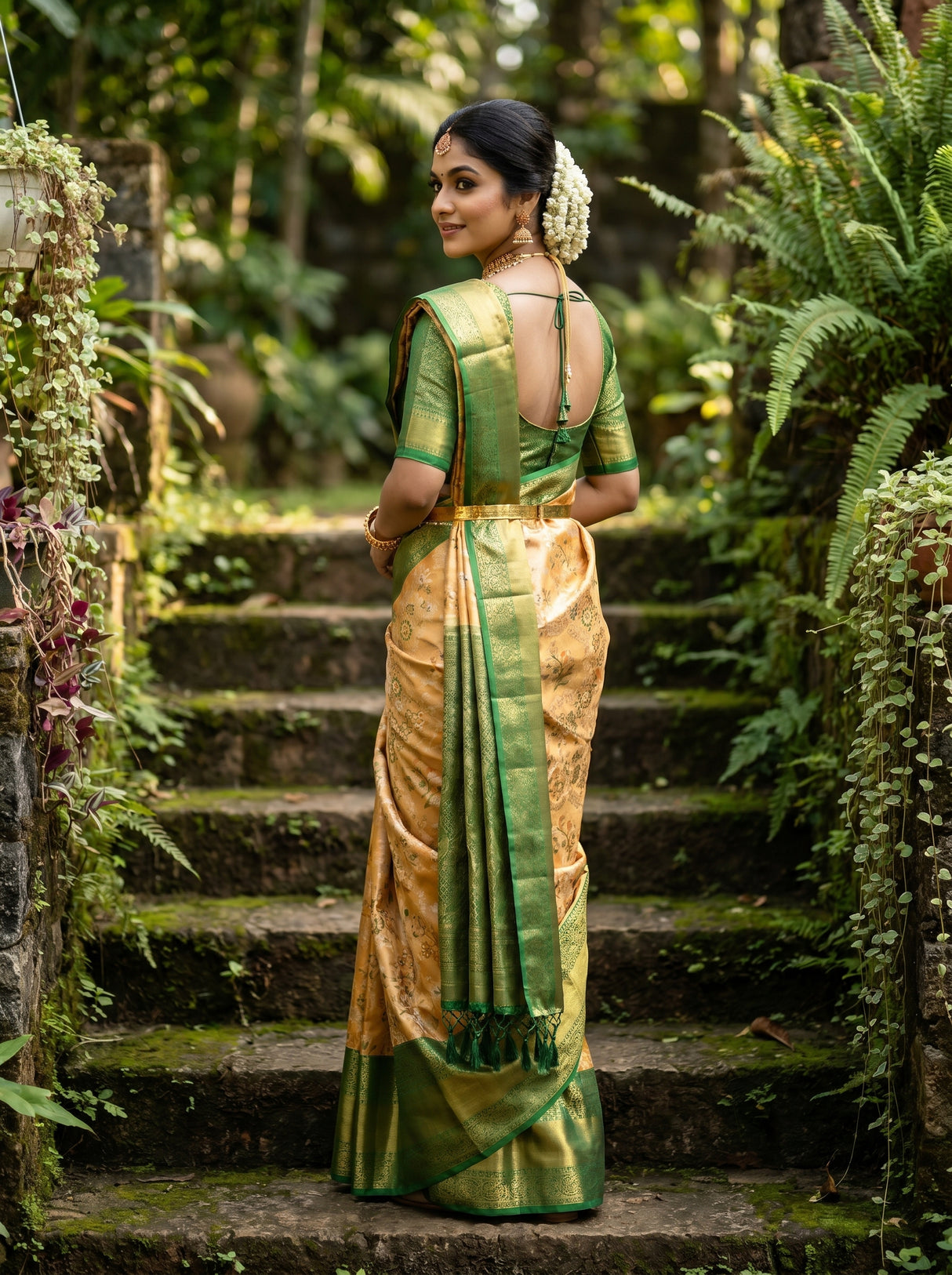 MIMOSA Orange Kanjivaram Art Silk Saree β pose 9 styling detail