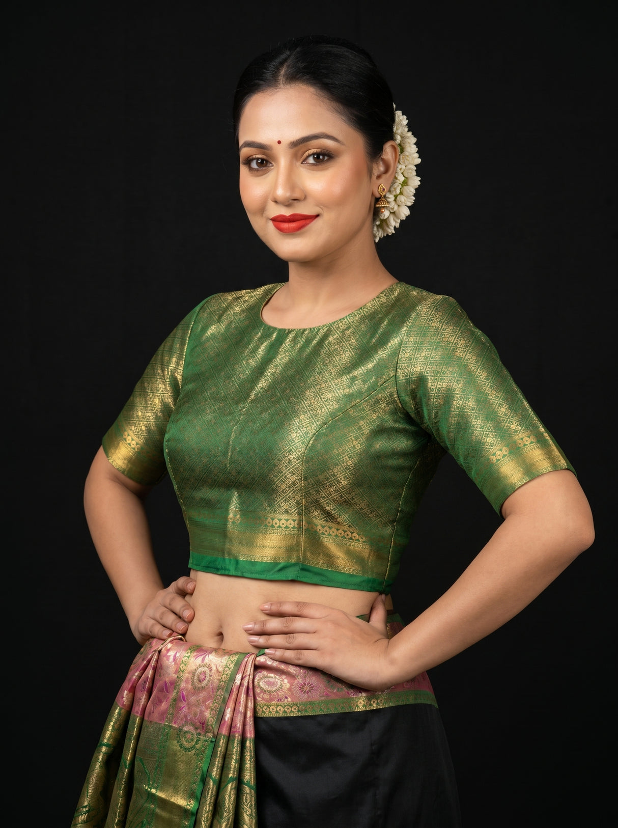 MIMOSA Orange Kanjivaram Art Silk Saree β blouse close-up