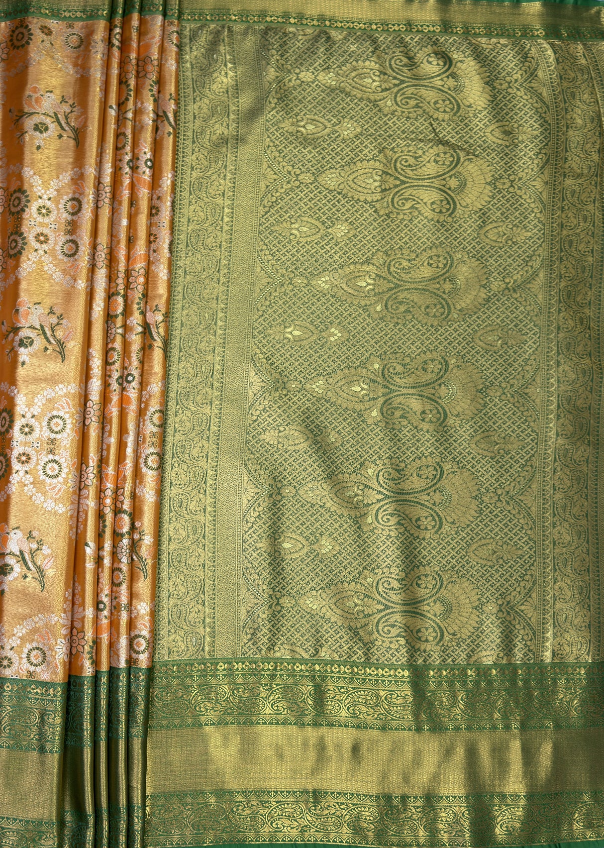 MIMOSA Orange Kanjivaram Art Silk Saree β pallu and zari work detail