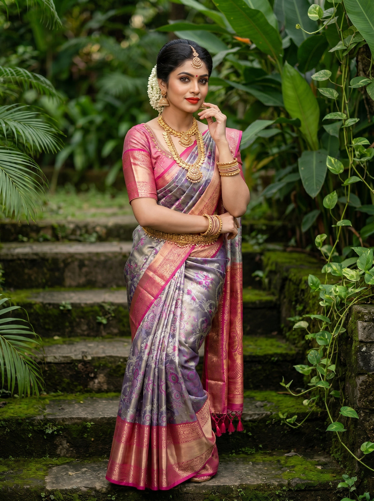 MIMOSA Violet Kanjivaram Art Silk Saree β pose 4 styling detail