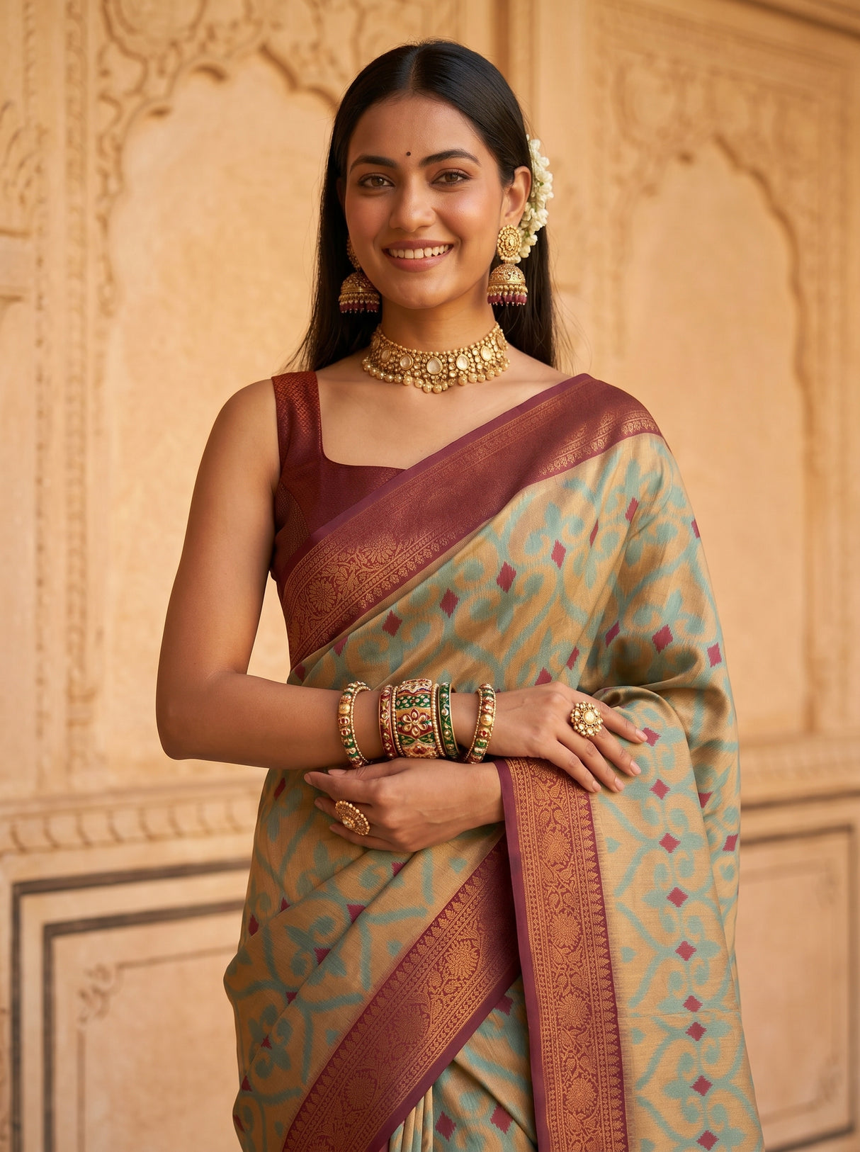 MIMOSA Chiku Saree Saree — pose 10 styling detail