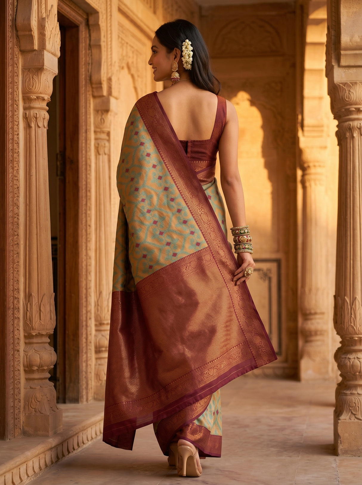 MIMOSA Chiku Saree Saree — pose 2 styling detail