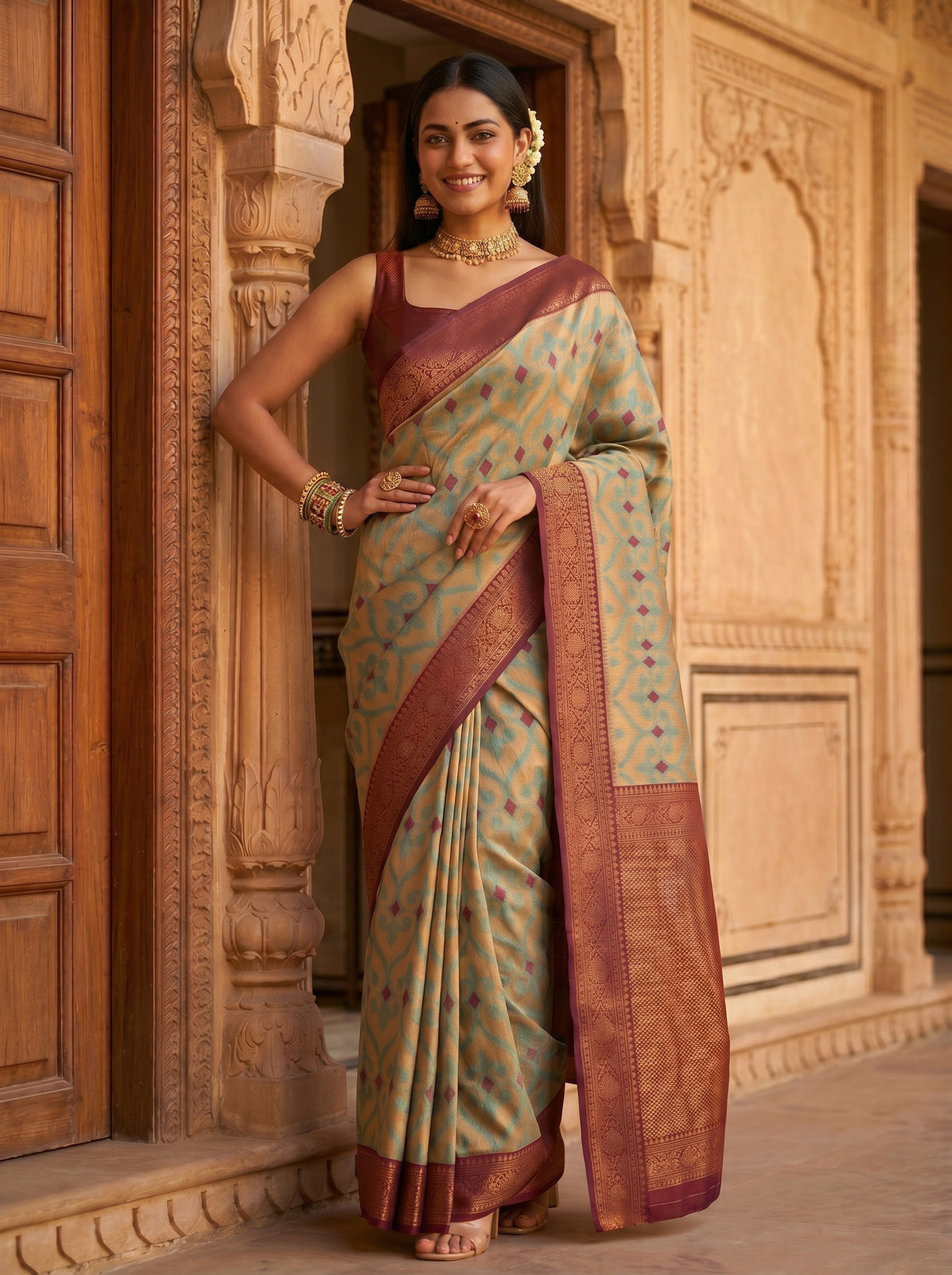 MIMOSA Chiku Saree Saree — pose 4 styling detail