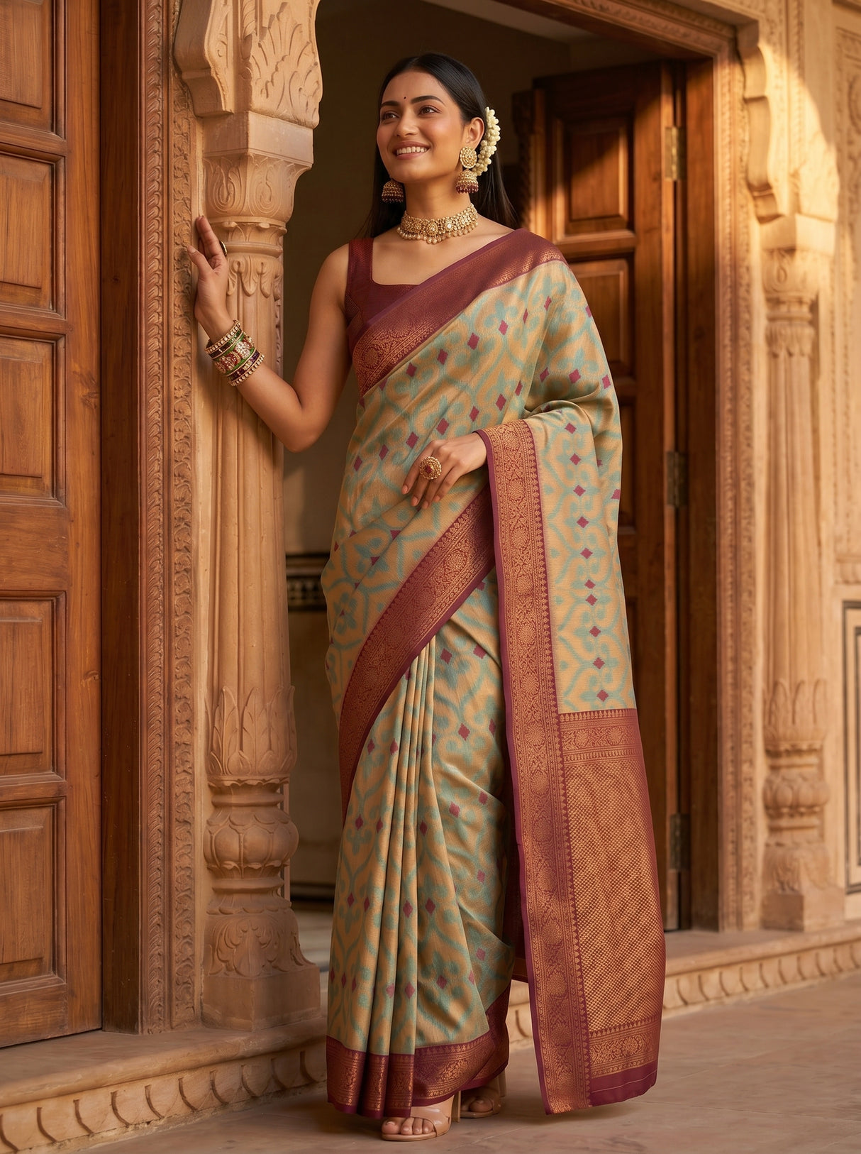 MIMOSA Chiku Saree Saree — pose 5 styling detail