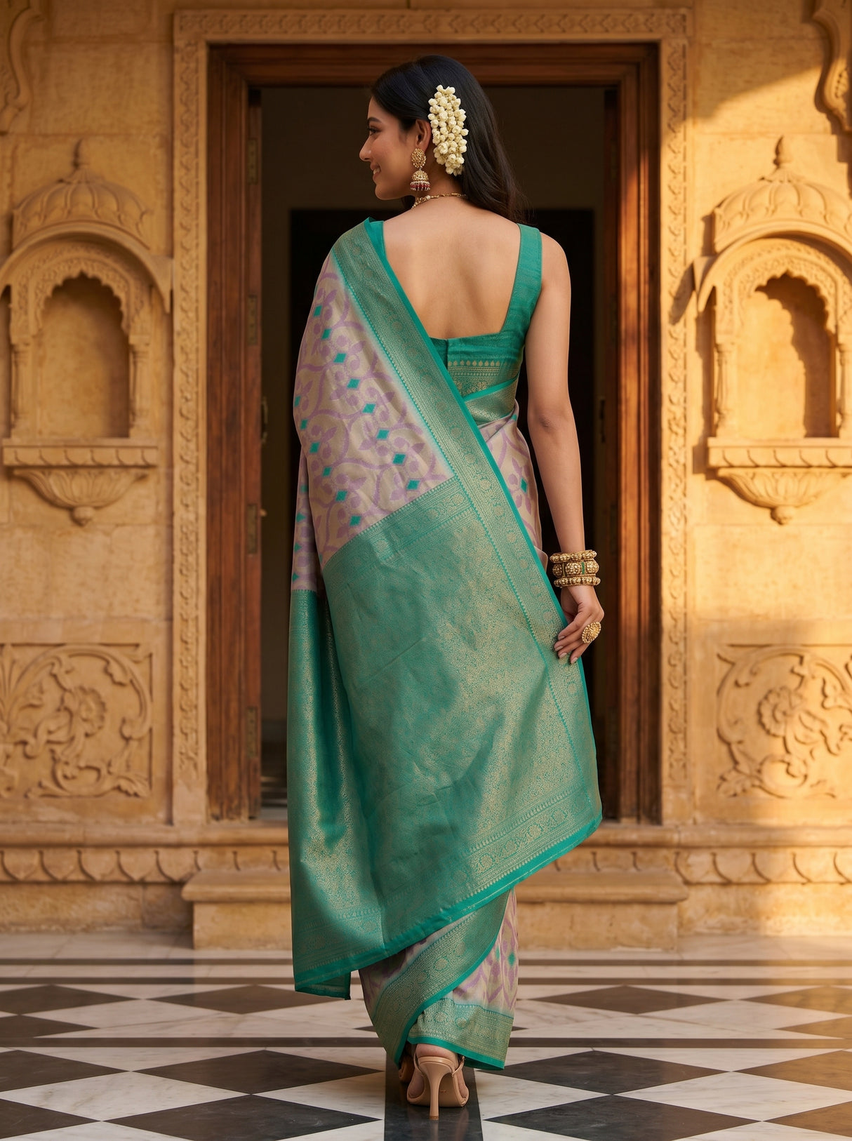 MIMOSA Grey Saree Saree — pose 2 styling detail