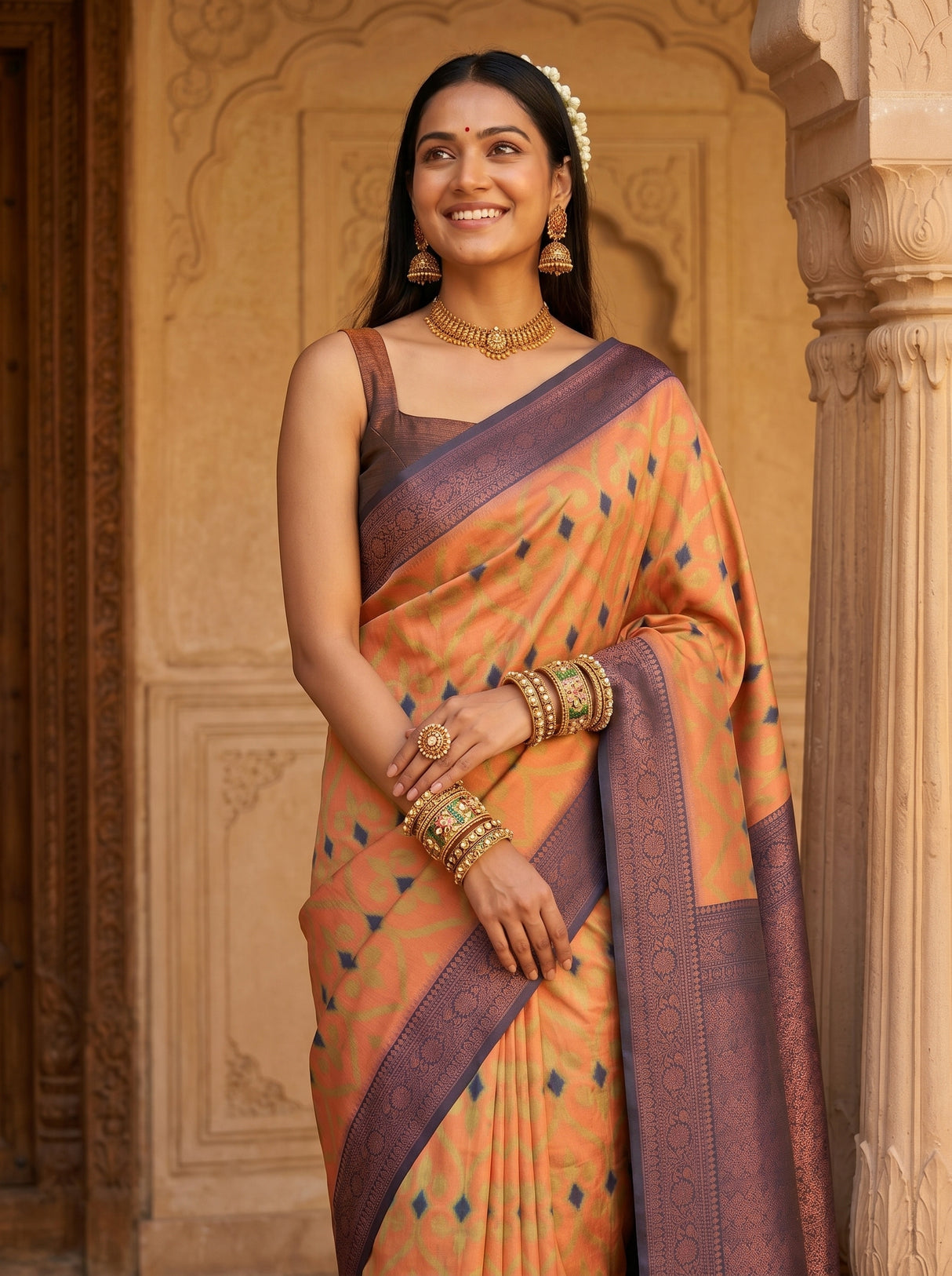MIMOSA Peach Saree Saree — pose 10 styling detail