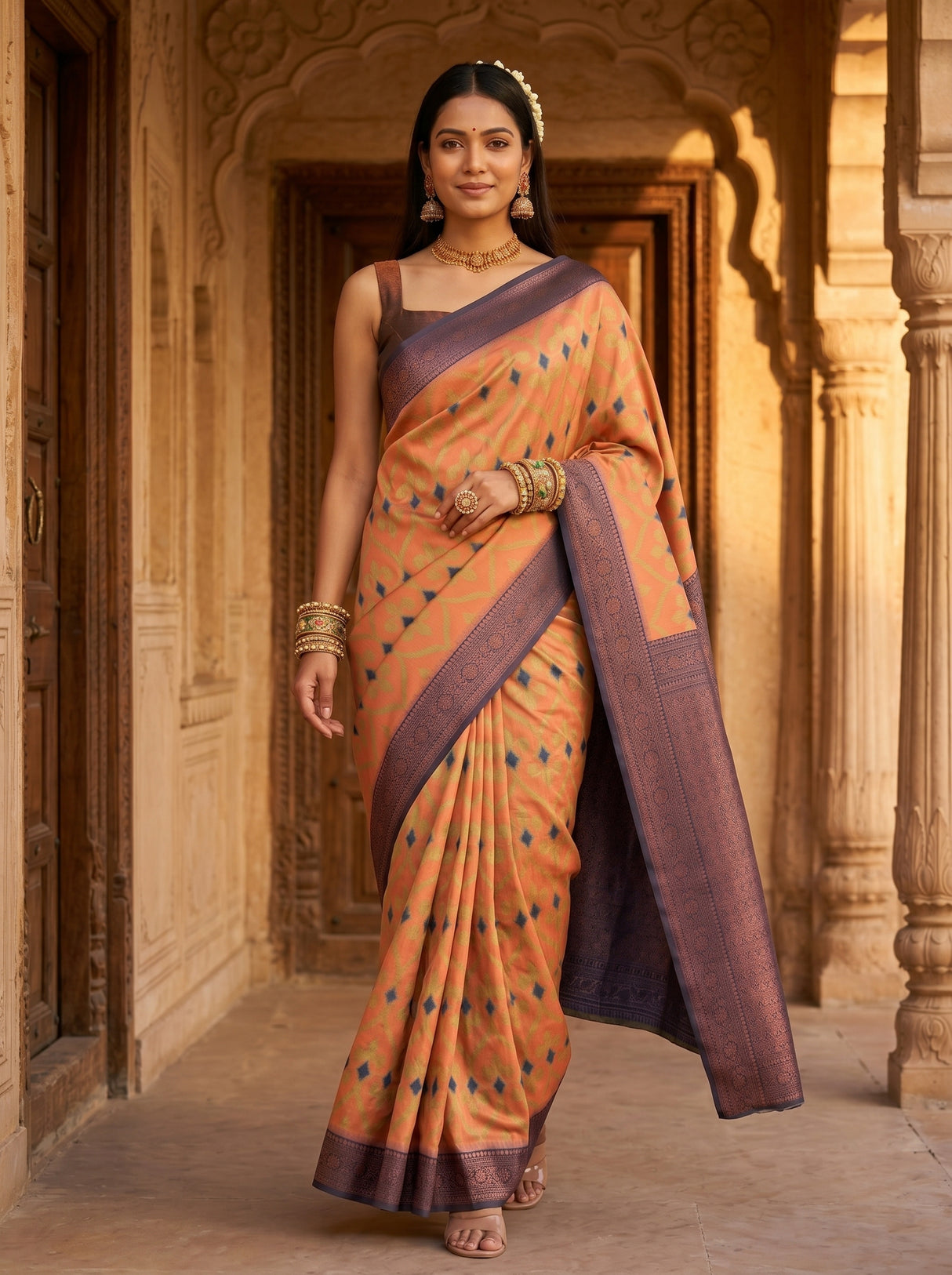 MIMOSA Peach Saree Saree — pose 6 styling detail
