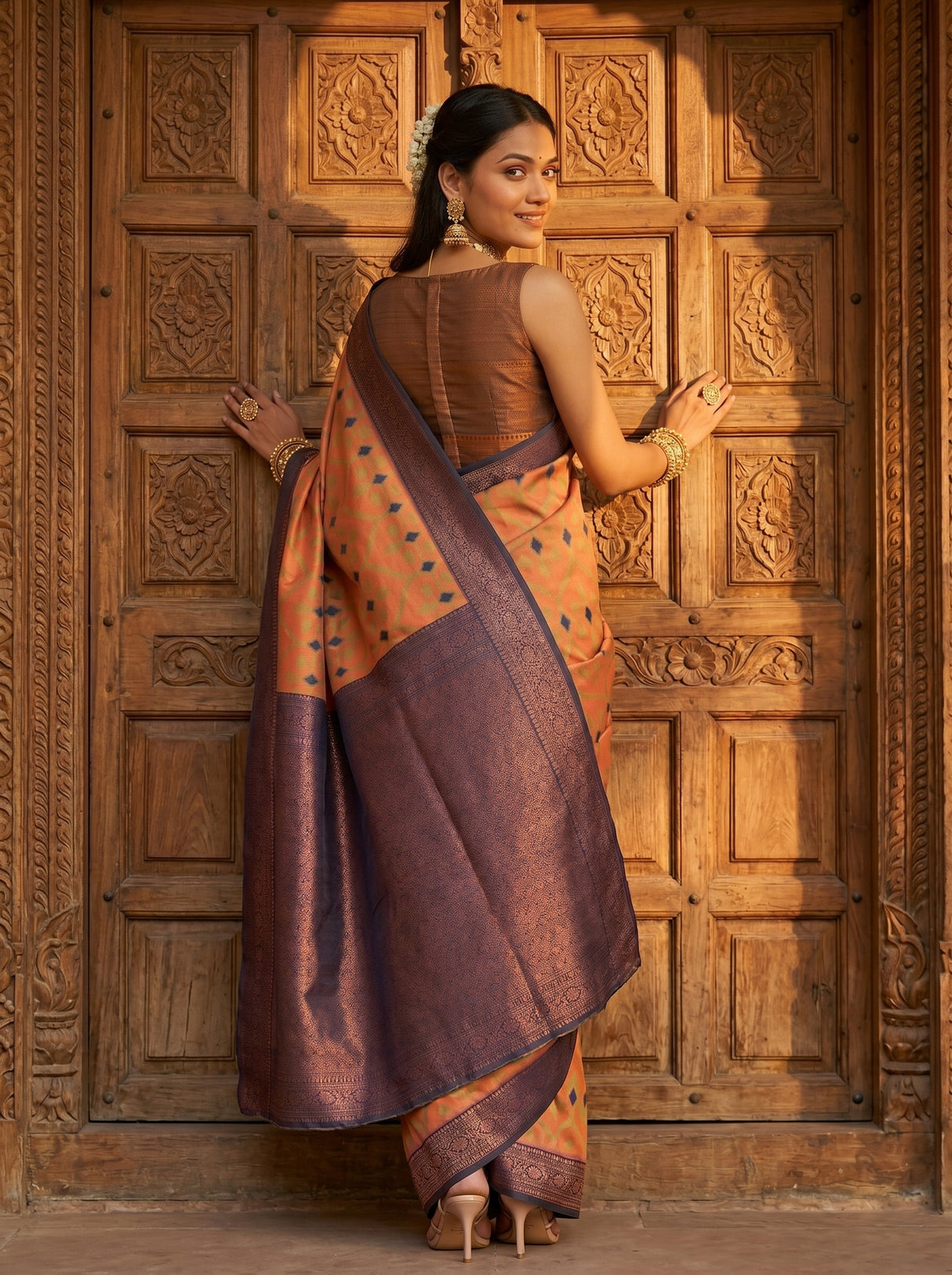 MIMOSA Peach Saree Saree — pose 7 styling detail