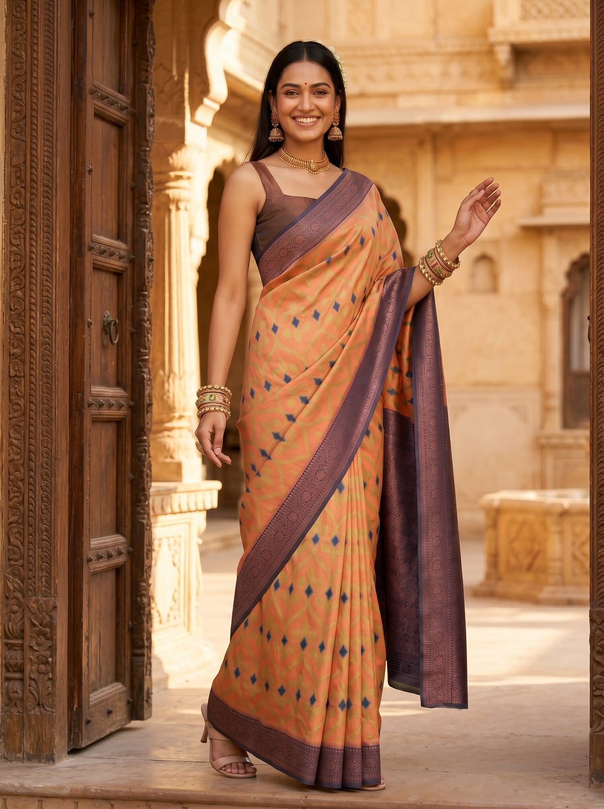 MIMOSA Peach Saree Saree — pose 9 styling detail
