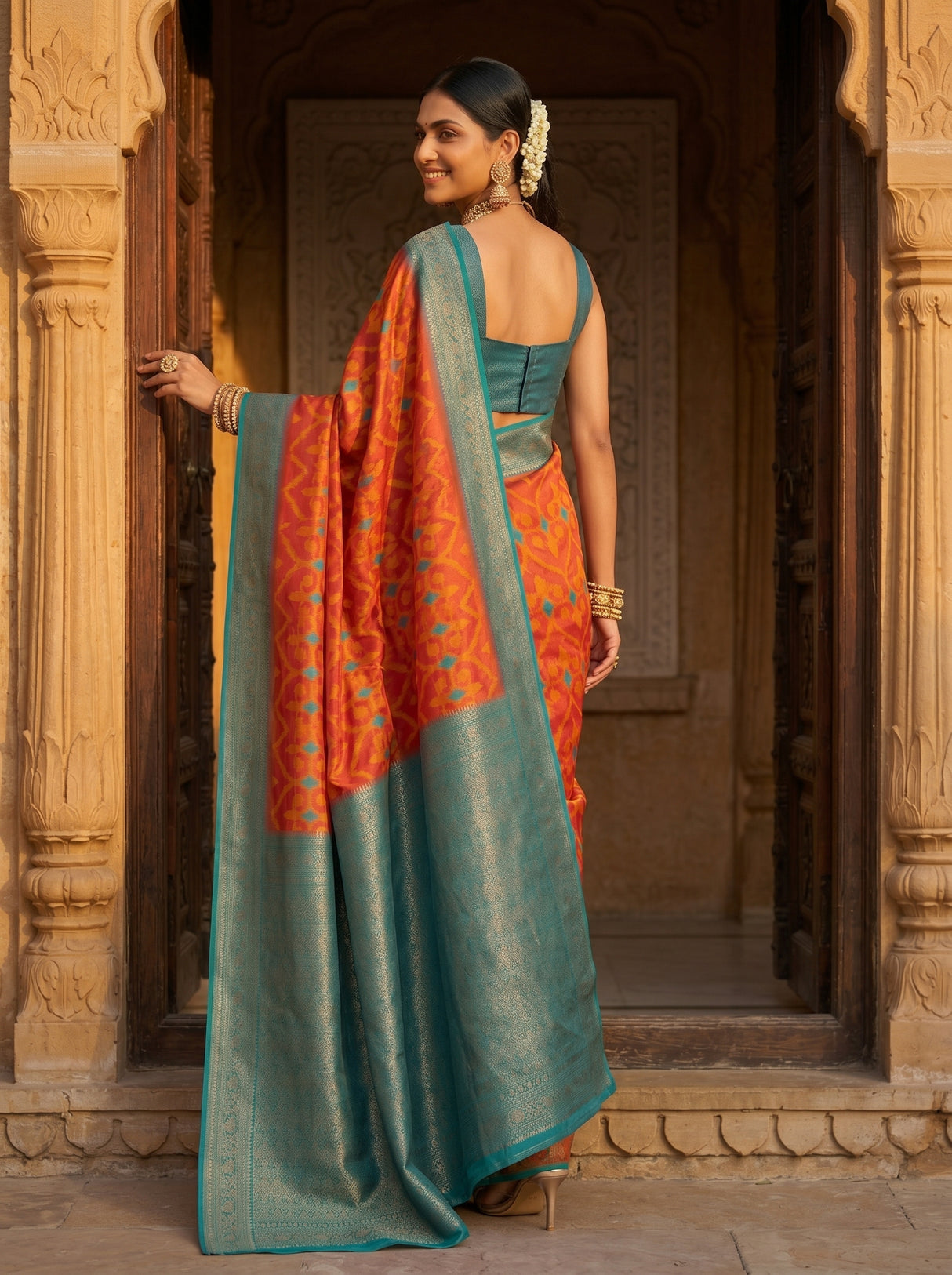 MIMOSA Strawberry Saree Saree — pose 3 styling detail
