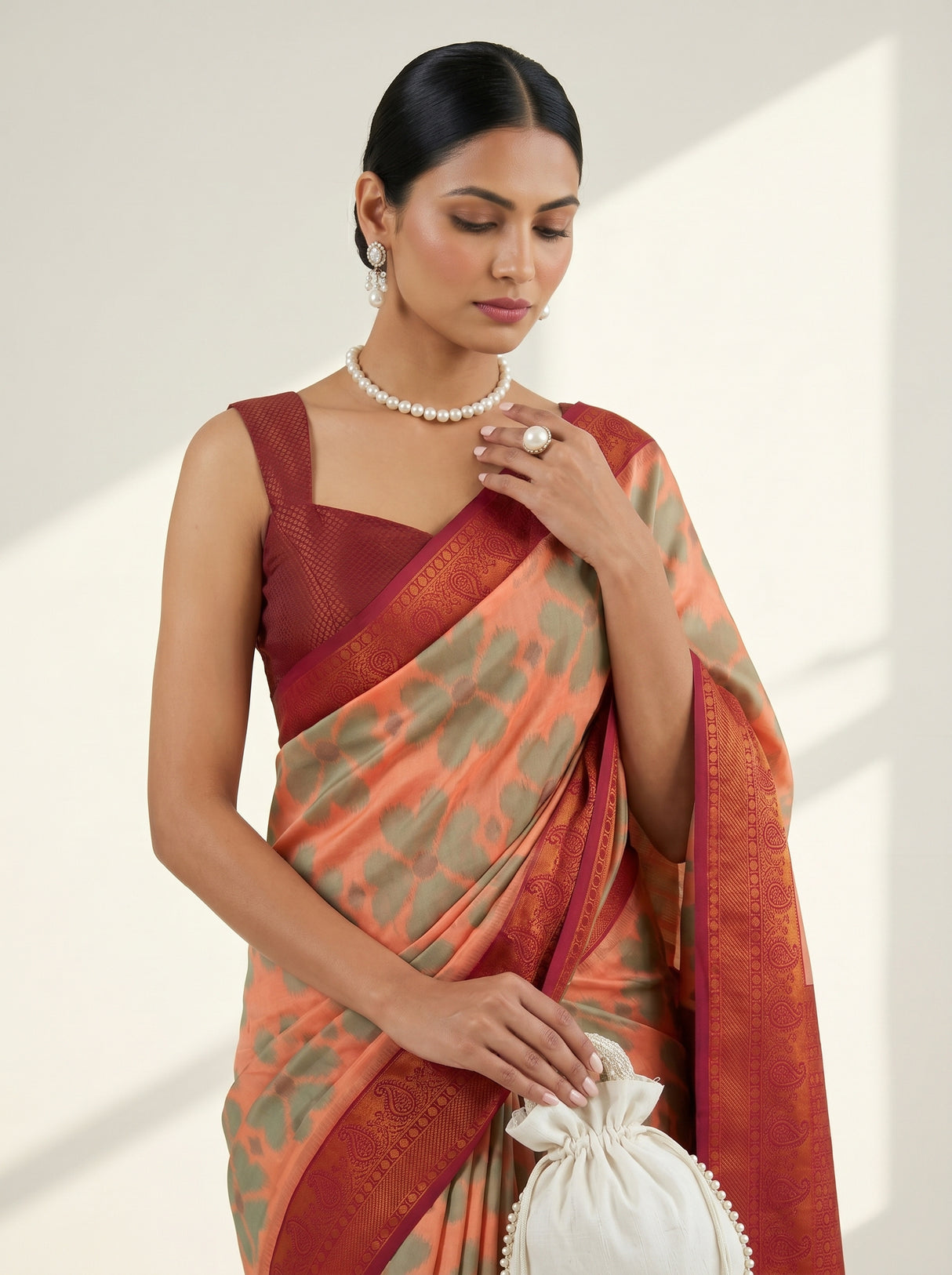 MIMOSA Peach Saree Saree — pose 10 styling detail