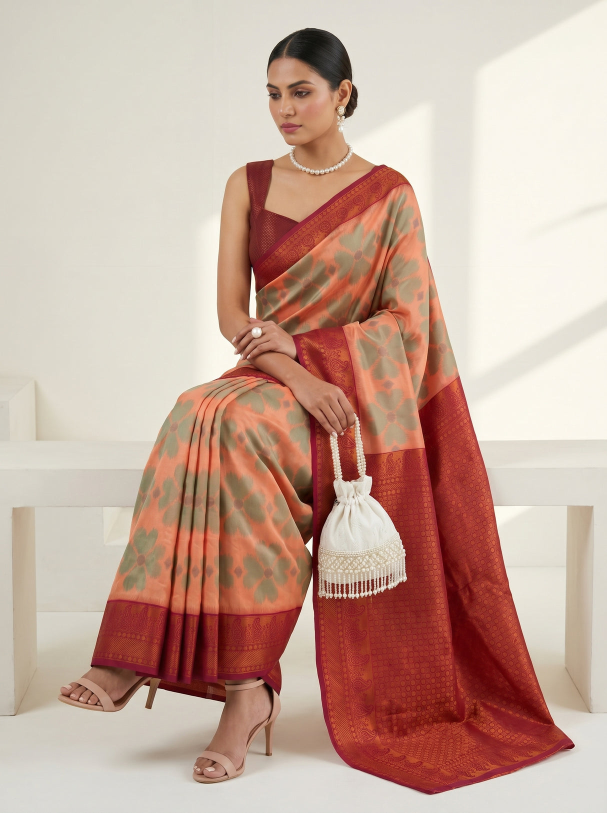MIMOSA Peach Saree Saree — pose 8 styling detail