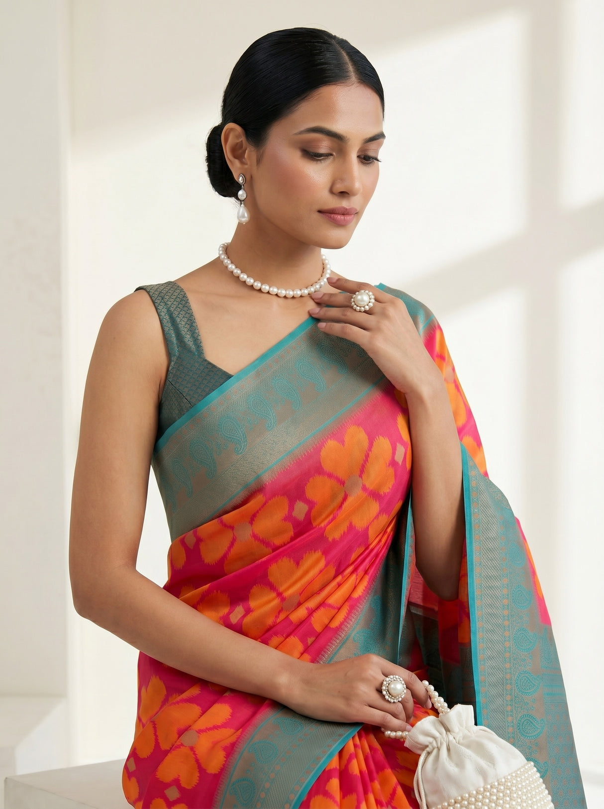 MIMOSA Strawberry Saree Saree — pose 10 styling detail