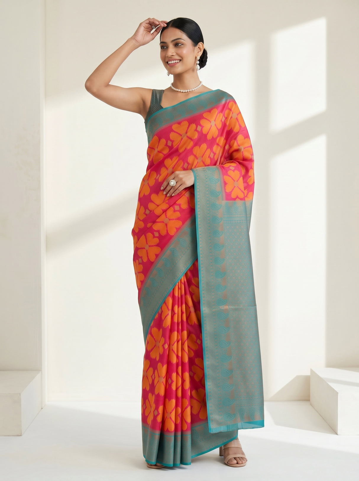 MIMOSA Strawberry Saree Saree — pose 5 styling detail