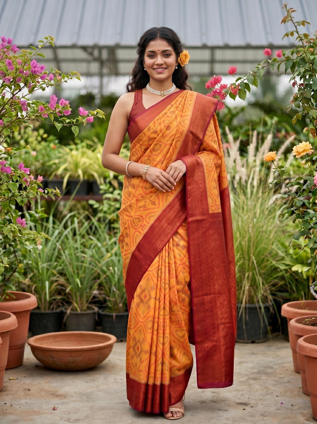 MIMOSA Chiku Saree Saree — pose 2 styling detail