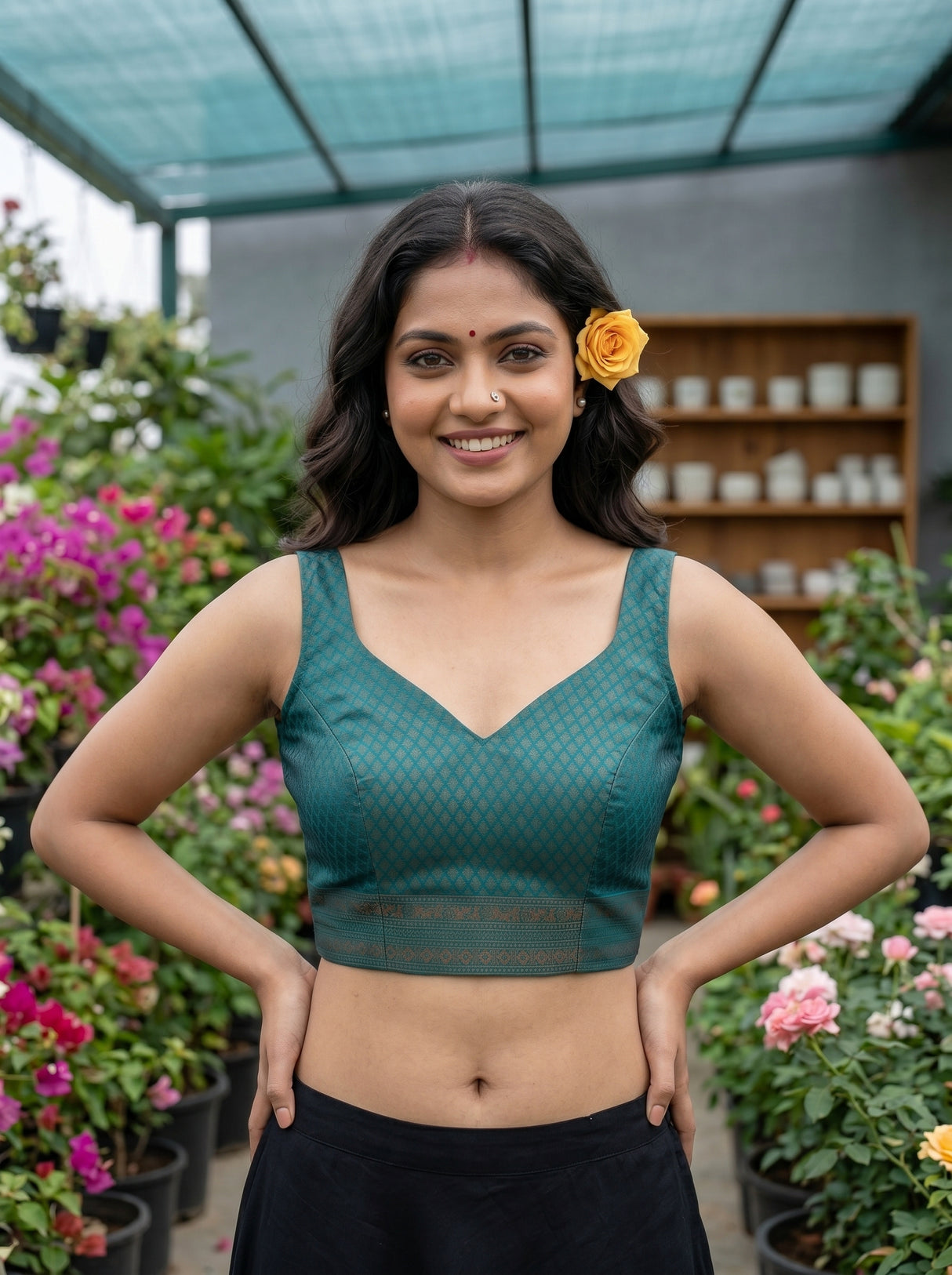 MIMOSA Olive Saree Saree — blouse close-up