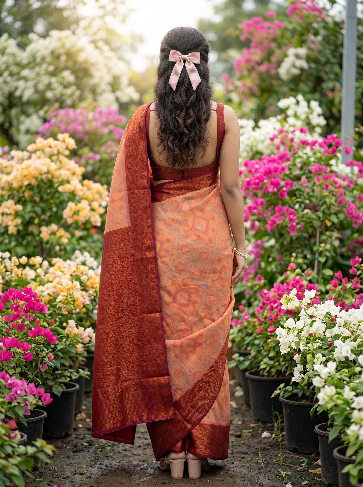 MIMOSA Peach Saree Saree — pose 2 styling detail