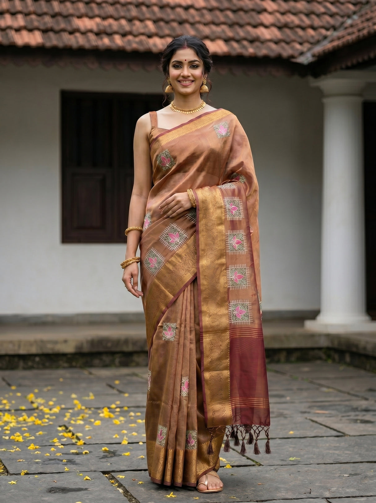 MIMOSA Chocolate Saree Saree — pose 10 styling detail