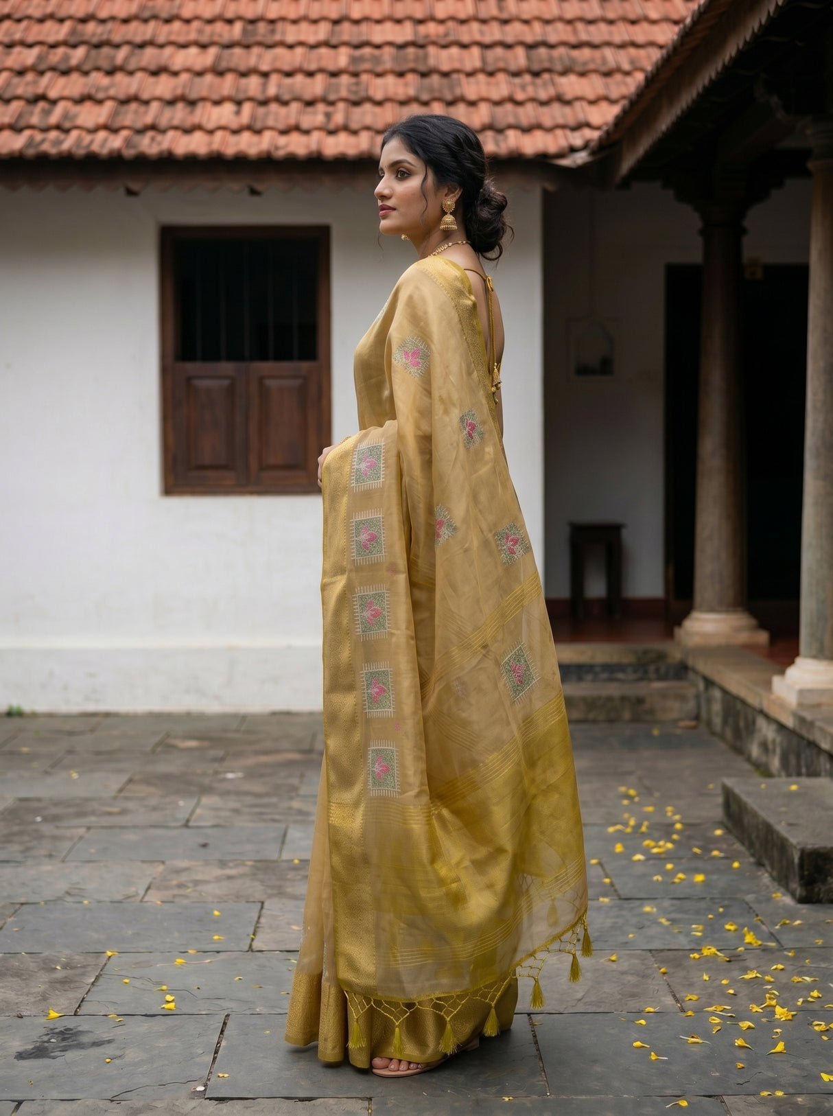 MIMOSA Mustard Saree Saree — pose 5 styling detail