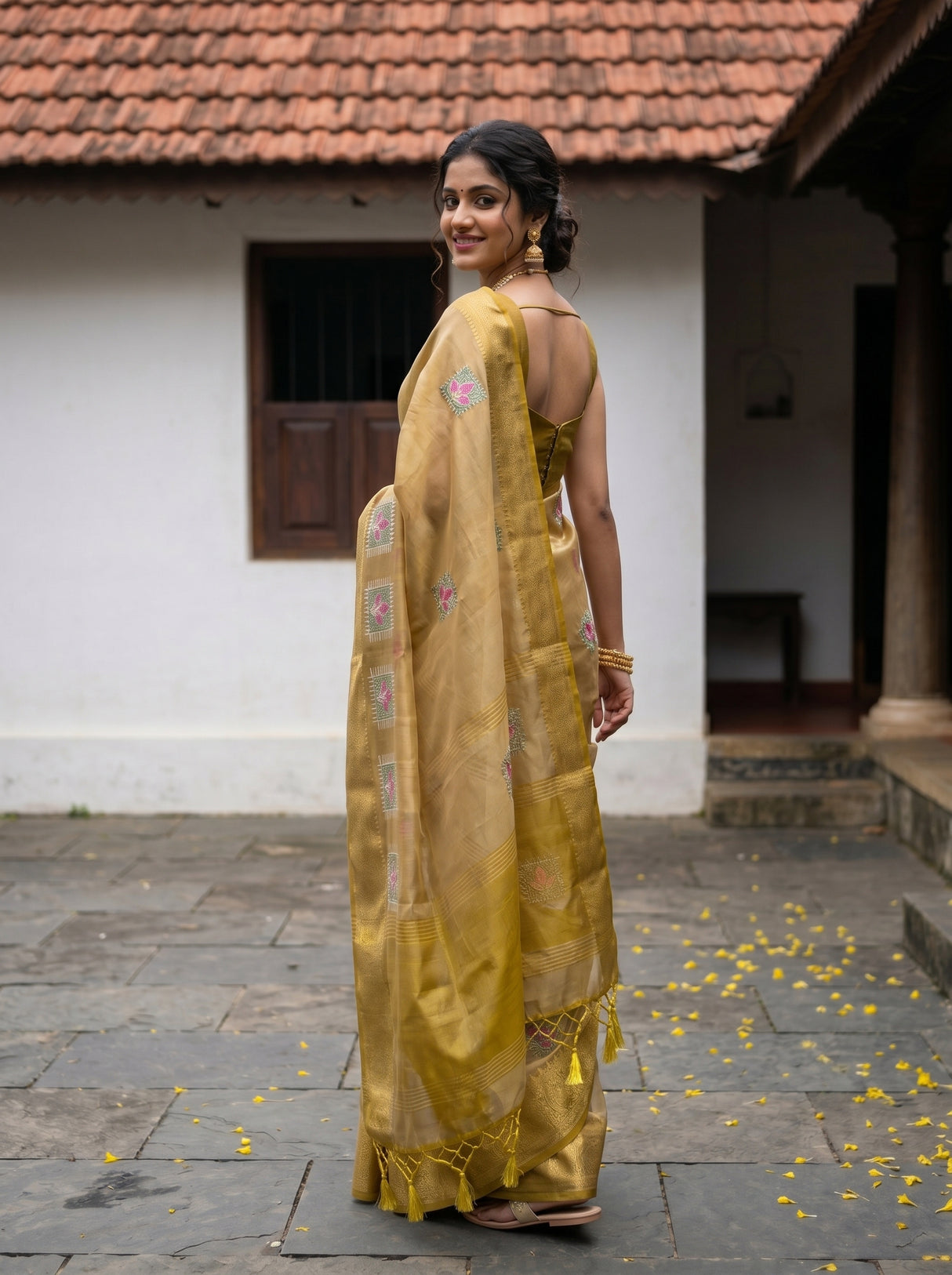 MIMOSA Mustard Saree Saree — pose 7 styling detail