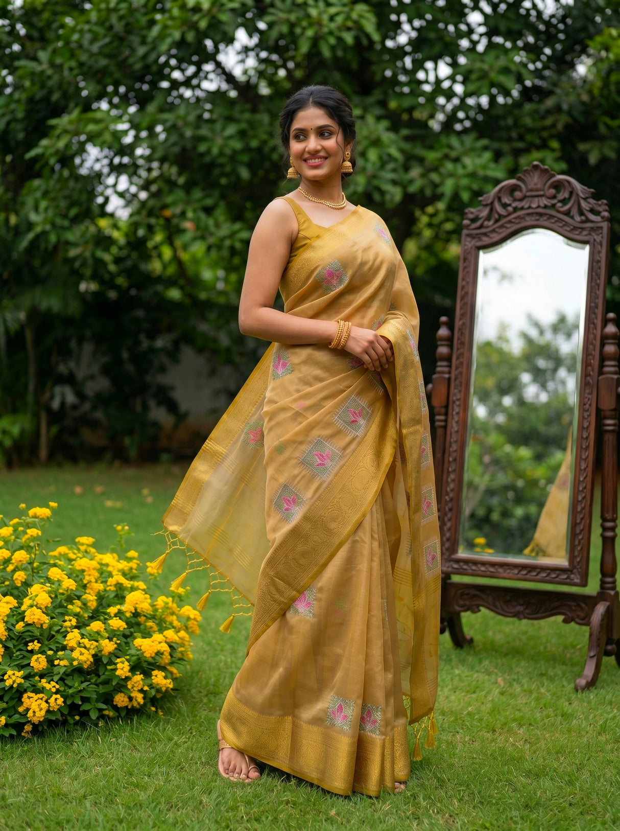 MIMOSA Mustard Saree Saree — pose 9 styling detail