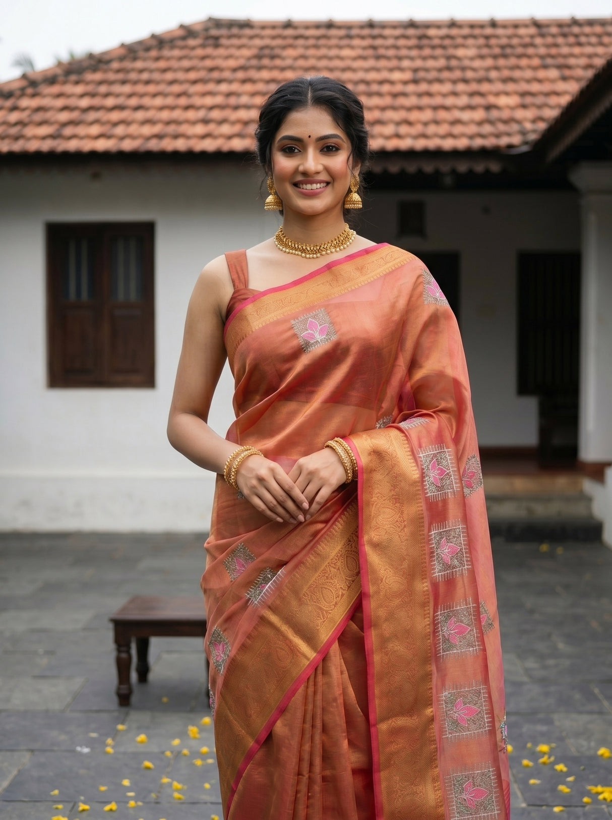 MIMOSA Strawberry Saree Saree — pose 10 styling detail