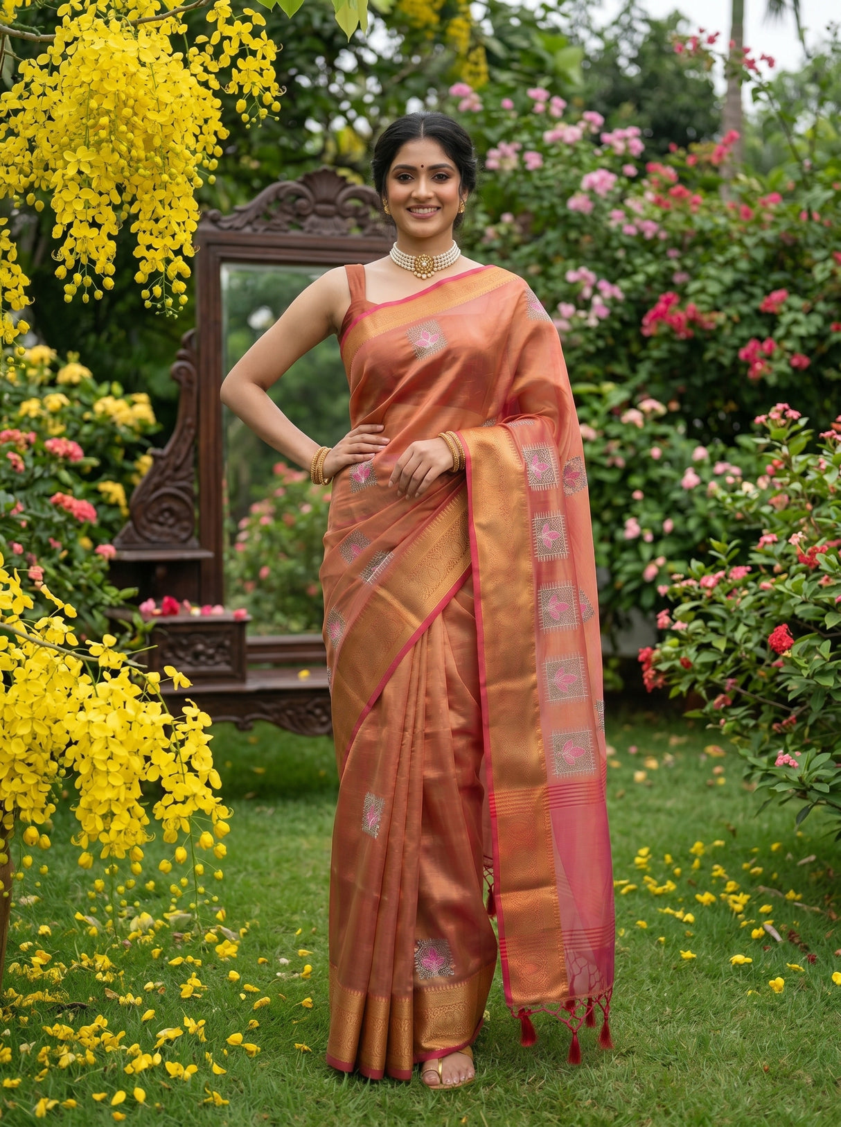 MIMOSA Strawberry Saree Saree — pose 4 styling detail